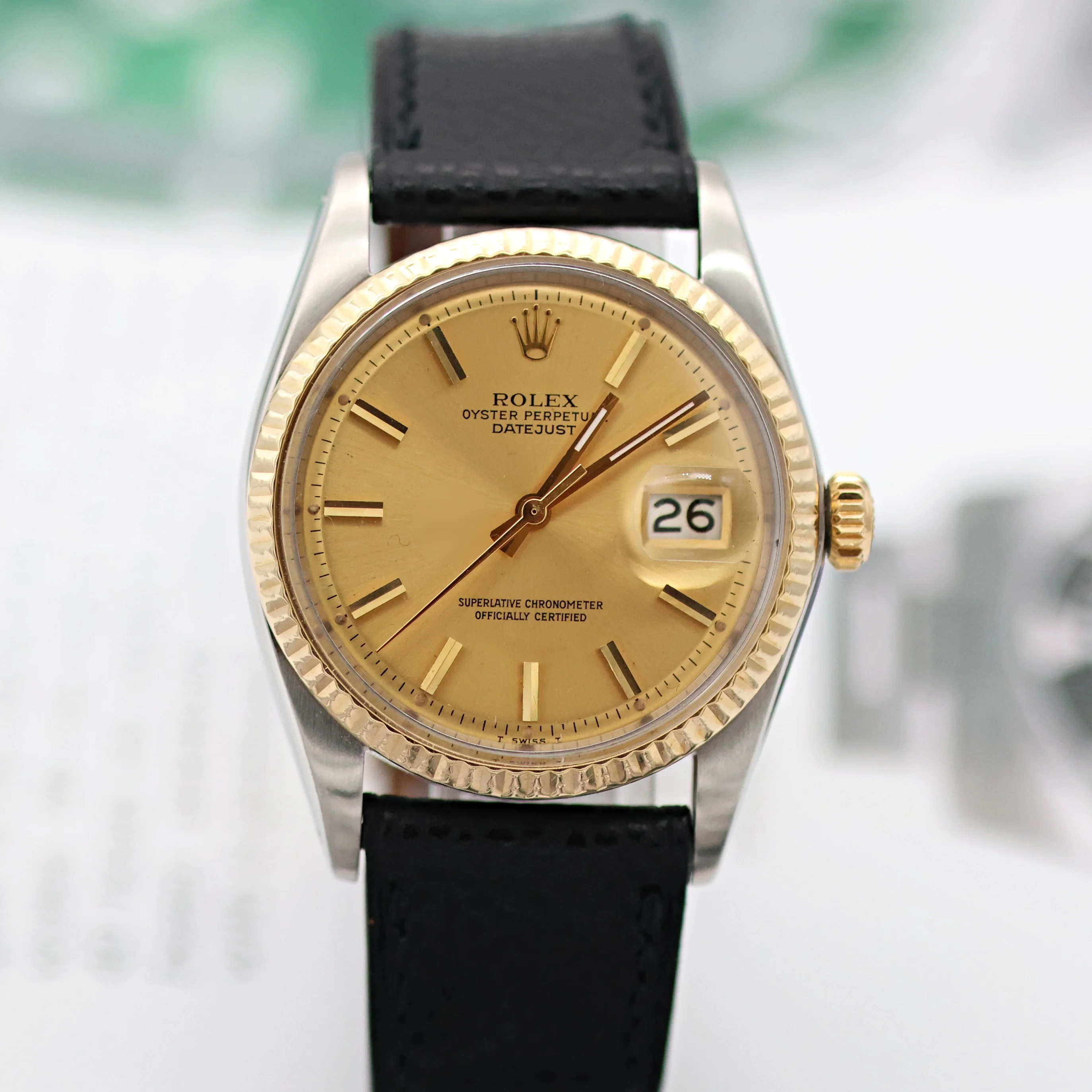 Rolex Datejust ref. 1601 - Steel/Yellow Gold - Champagne Dial  - Leather strap - Image 7