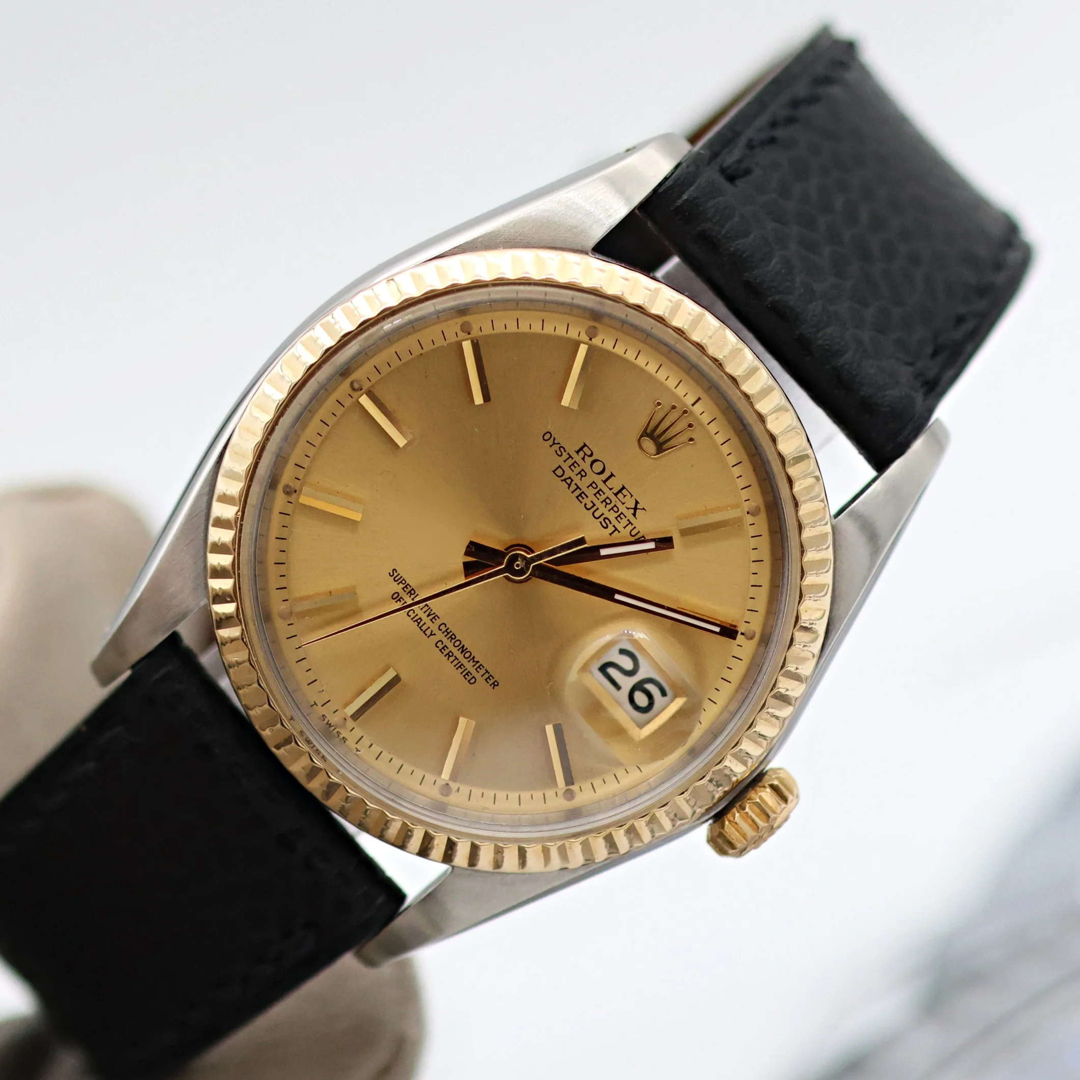 Rolex Datejust ref. 1601 - Steel/Yellow Gold - Champagne Dial  - Leather strap - Image 9