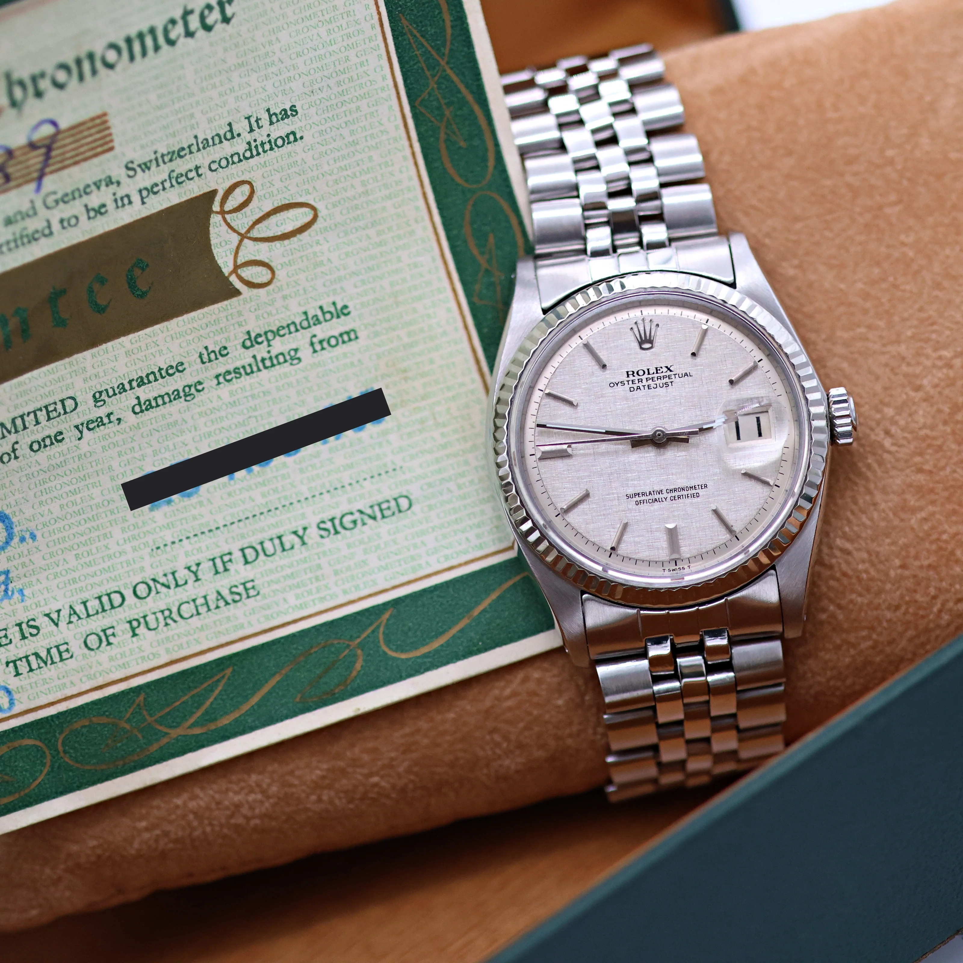 Rolex Datejust ref. 1601 - White Gold Bezel - Silver Linen Dial - Full Set - Image 2