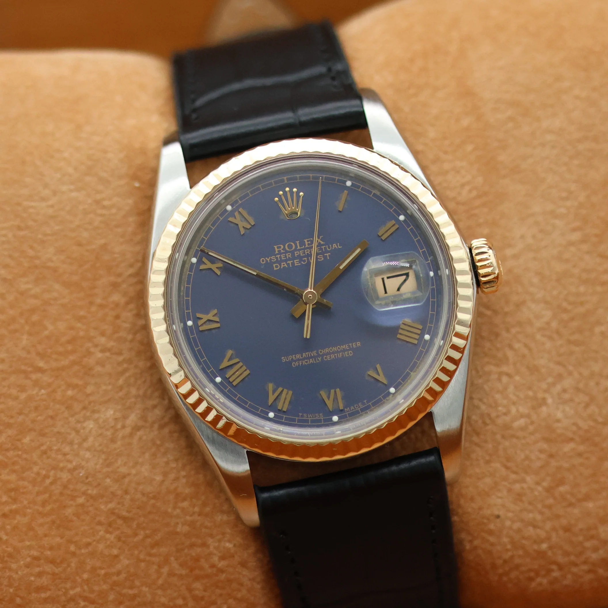 ON SALE: Rolex Datejust ref. 16013 Blue Roman Dial - Leather Strap - Full set - Image 2