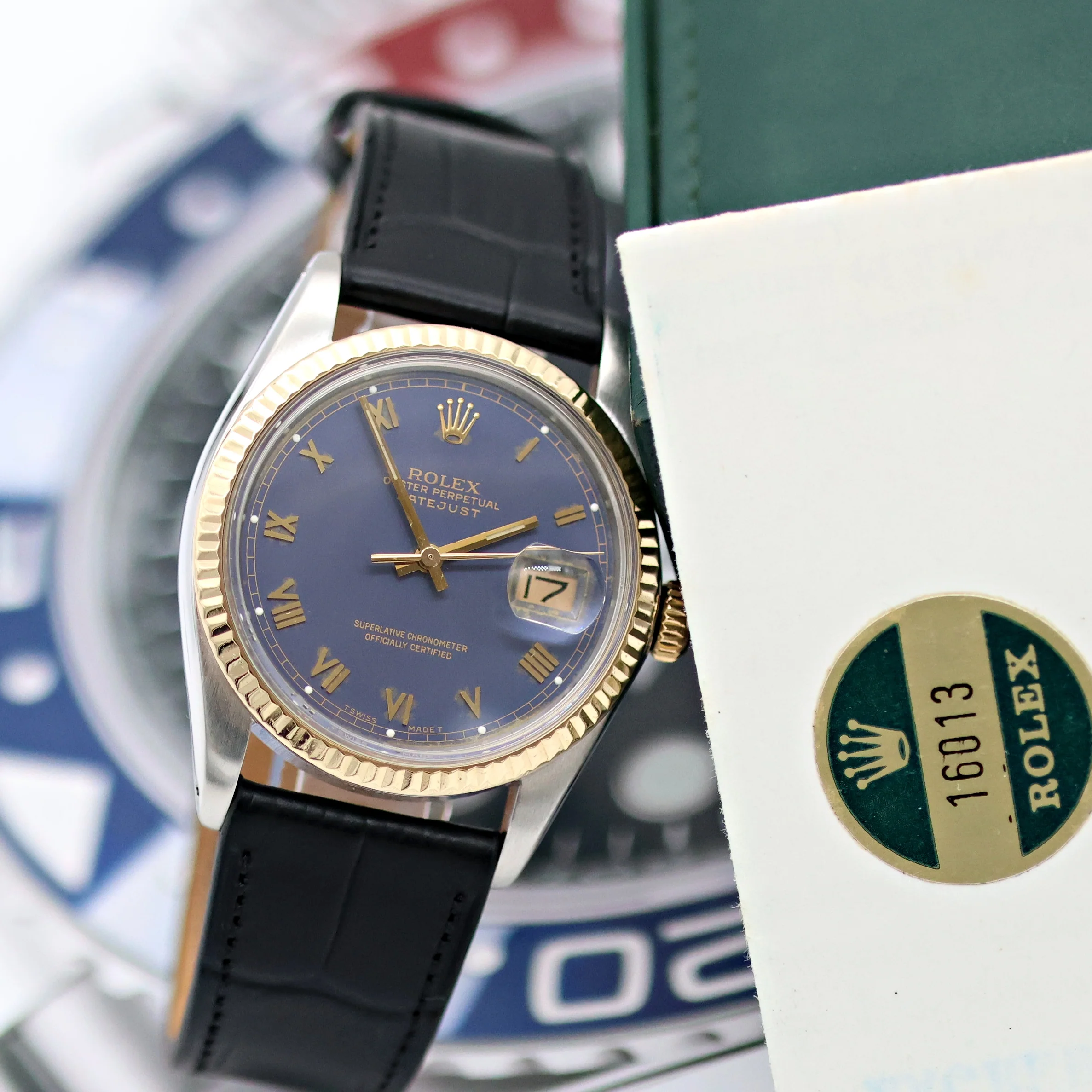 ON SALE: Rolex Datejust ref. 16013 Blue Roman Dial - Leather Strap - Full set - Image 6