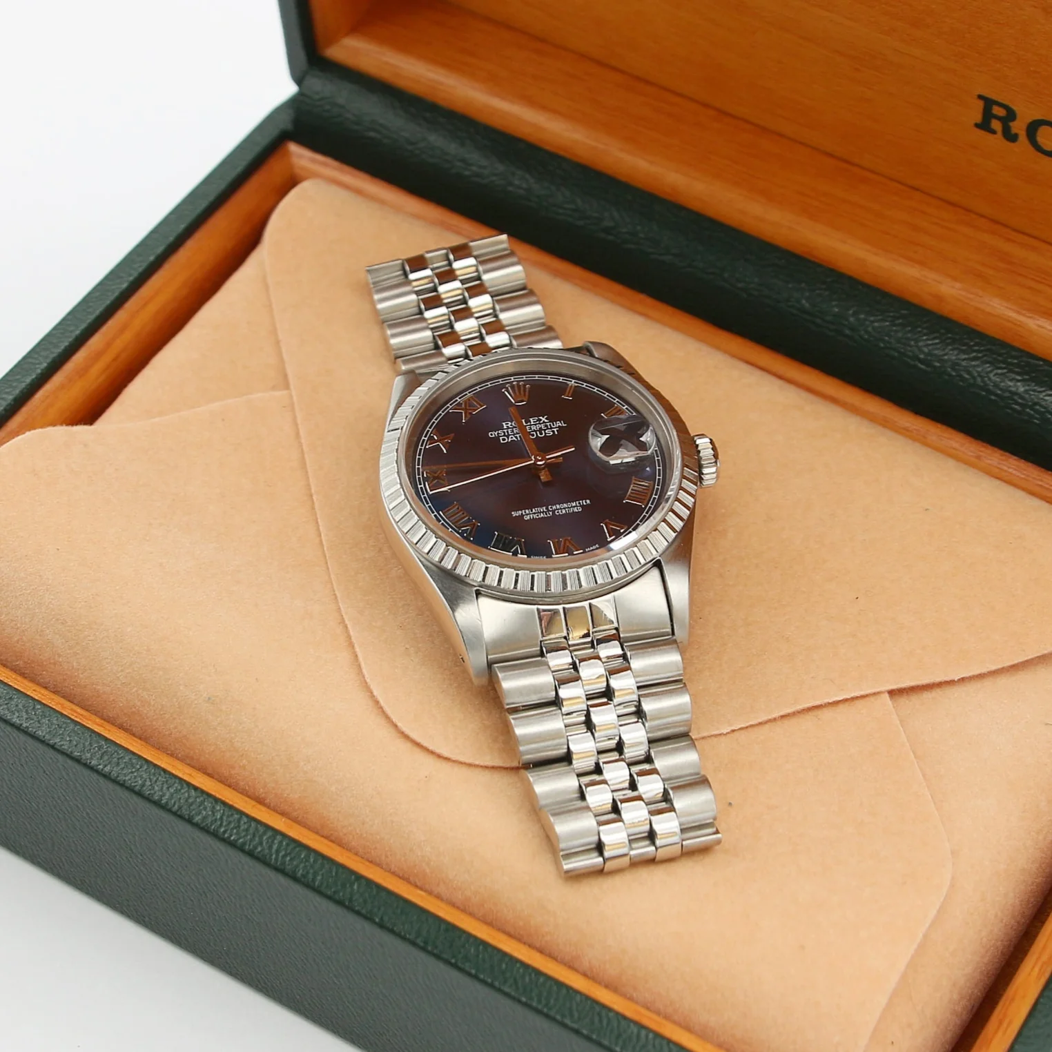 Rolex Datejust ref. 16220 Blue Roman Dial Jubilee Bracelet - Full Set - Image 3