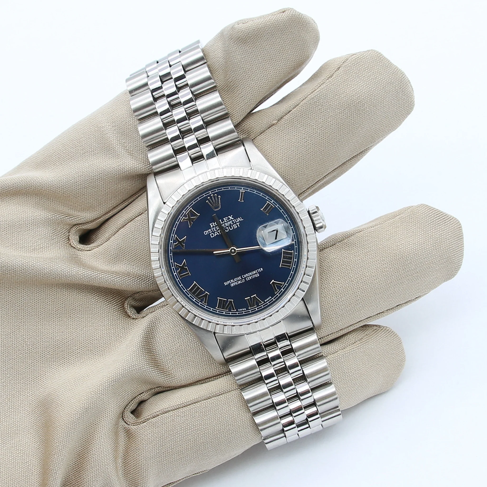 Rolex Datejust ref. 16220 Blue Roman Dial Jubilee Bracelet - Full Set - Image 5