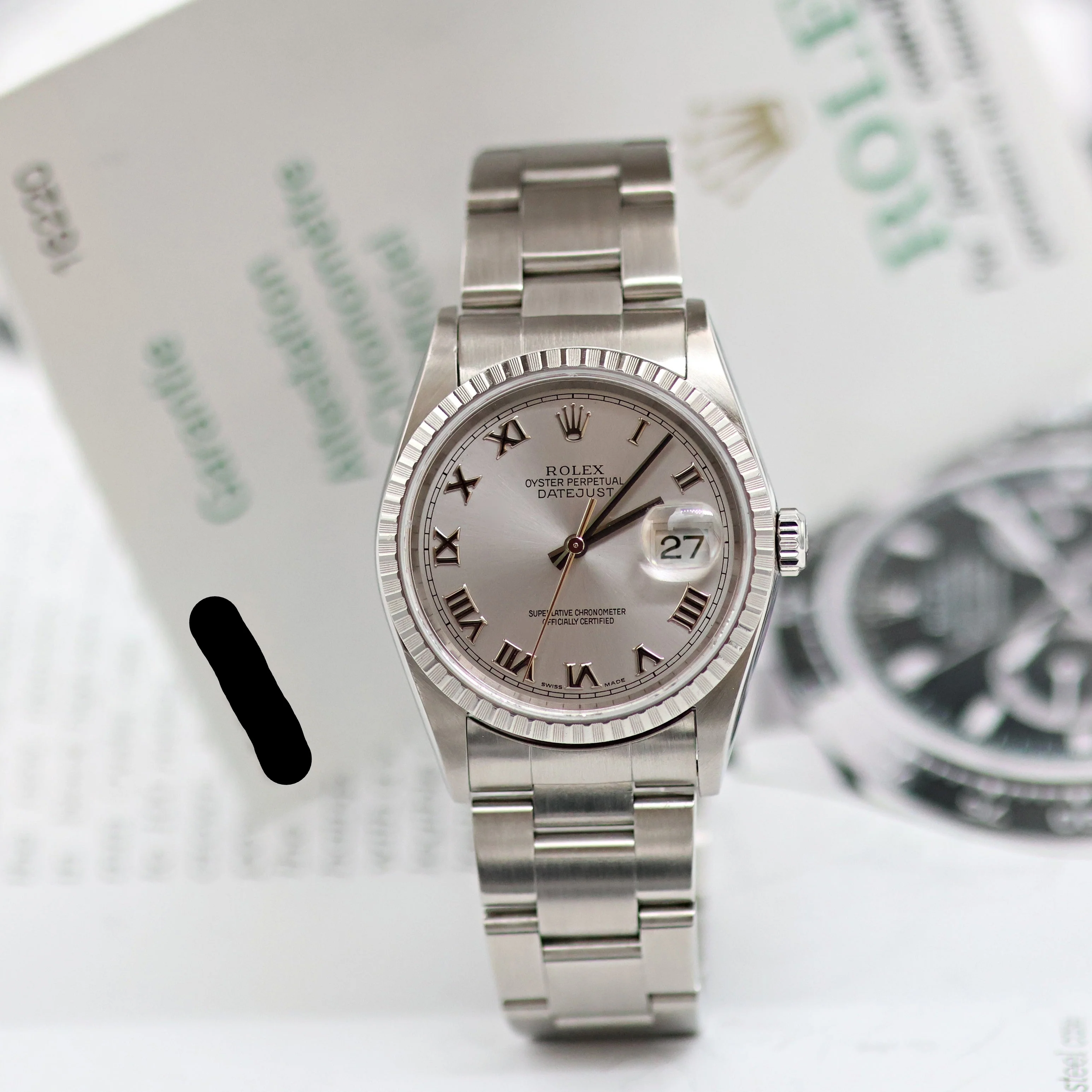 Rolex Datejust ref. 16220 Grey Roman Dial Oyster Bracelet - Full Set - Image 9