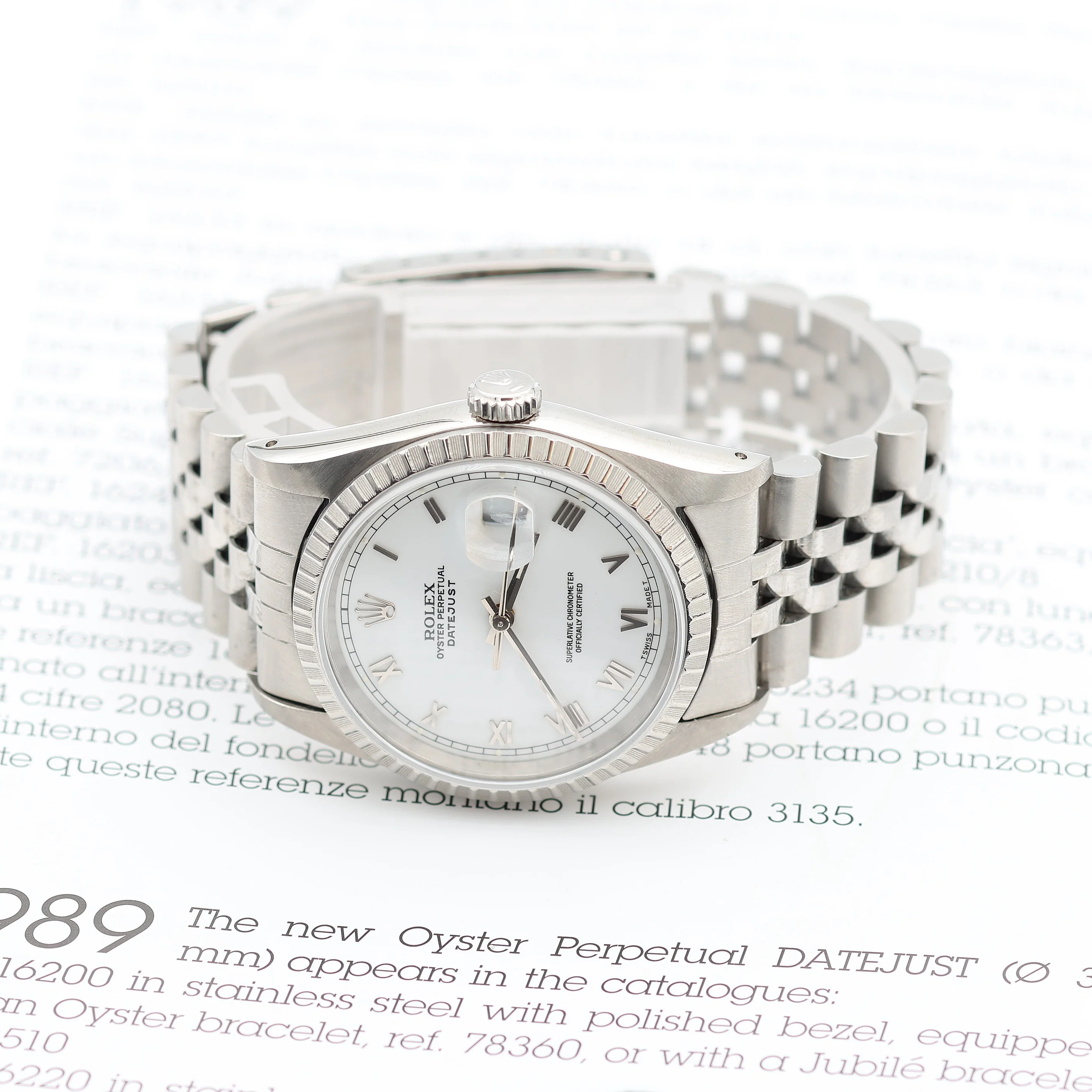 Rolex Datejust ref. 16220 White Roman (Small) Dial Jubilee Bracelet - Full Set - Image 6