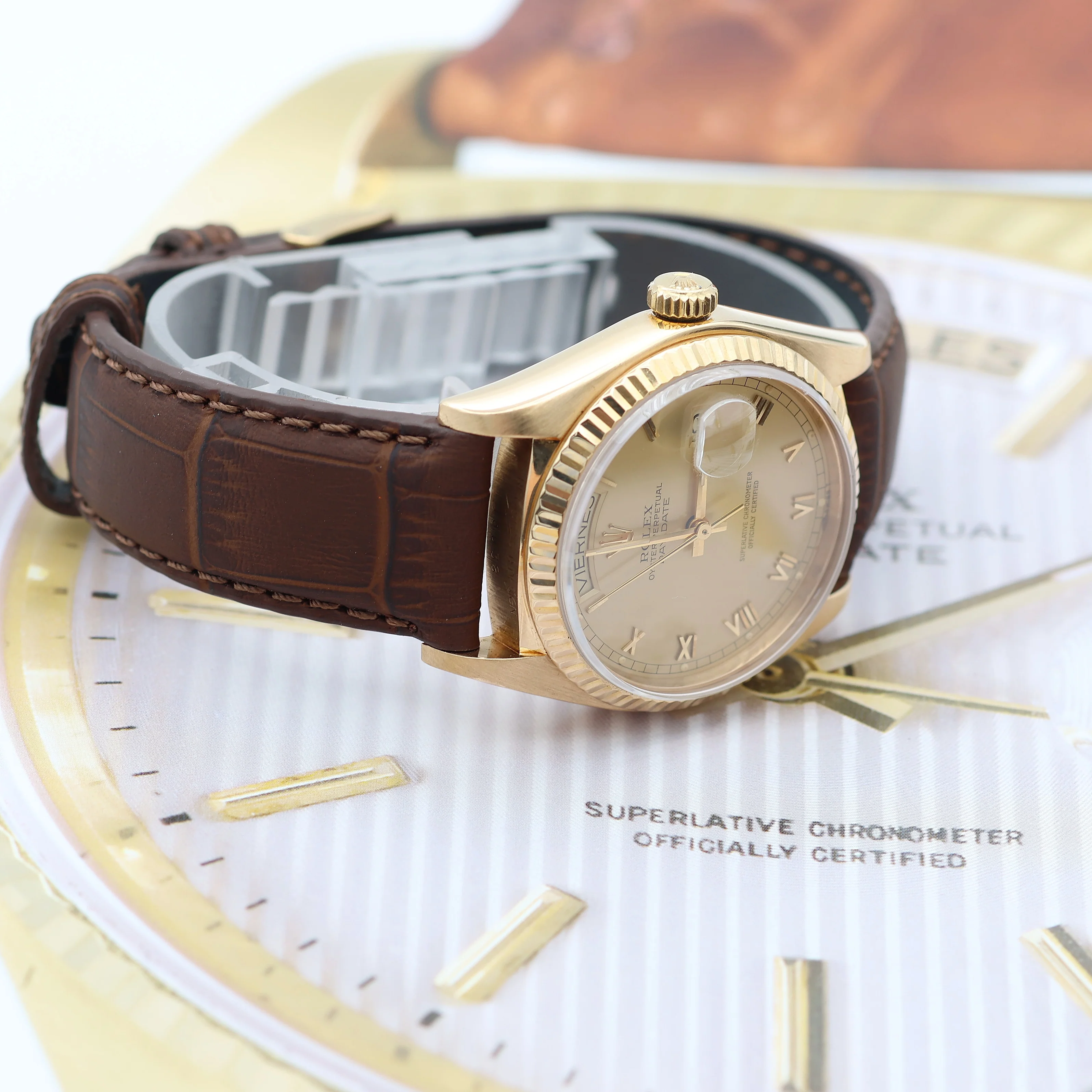 Rolex Day-Date ref. 18038 Champagne Roman Dial - Leather strap - Image 11