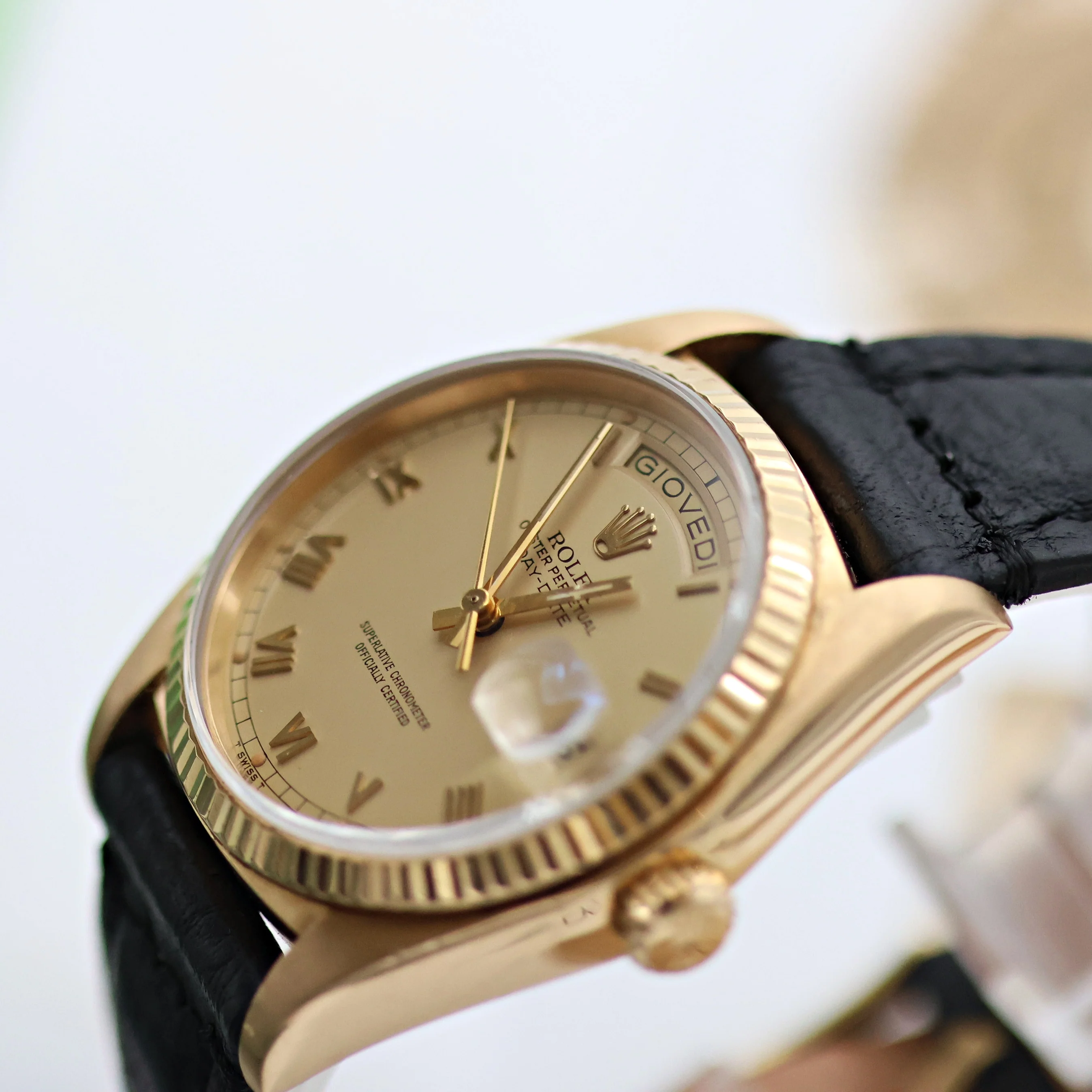 Rolex Day-Date ref. 18038 Creamy Roman Dial - Leather strap - Image 6