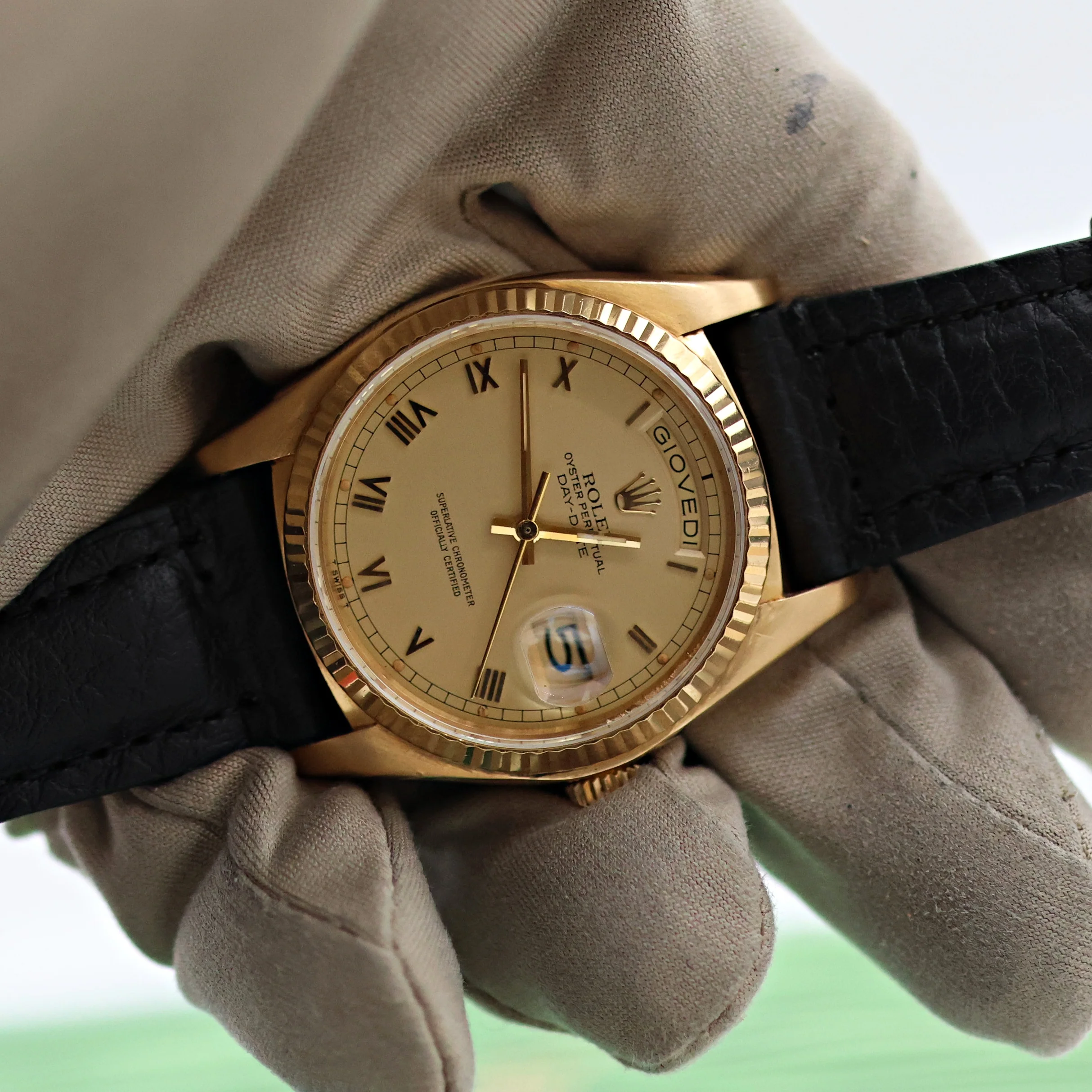 Rolex Day-Date ref. 18038 Creamy Roman Dial - Leather strap - Image 8