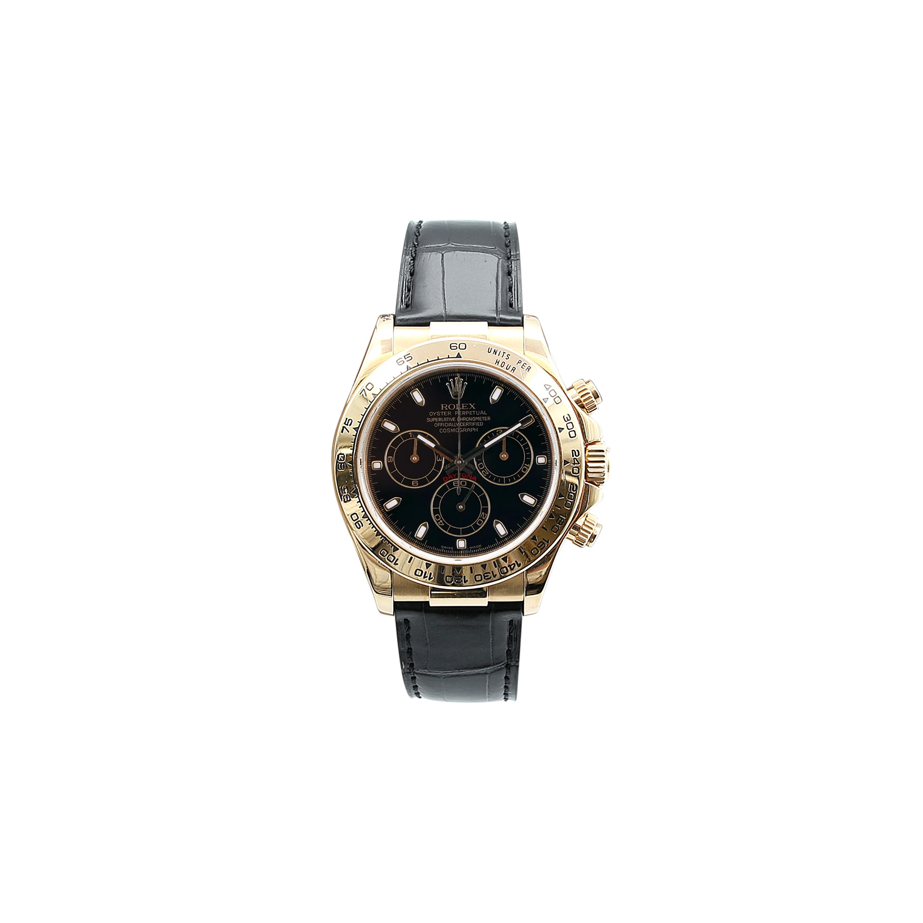 Rolex Daytona ref. 116518 - 18k Yellow Gold and Leather Strap - Black dial with black subdials- Full Set - Image 4