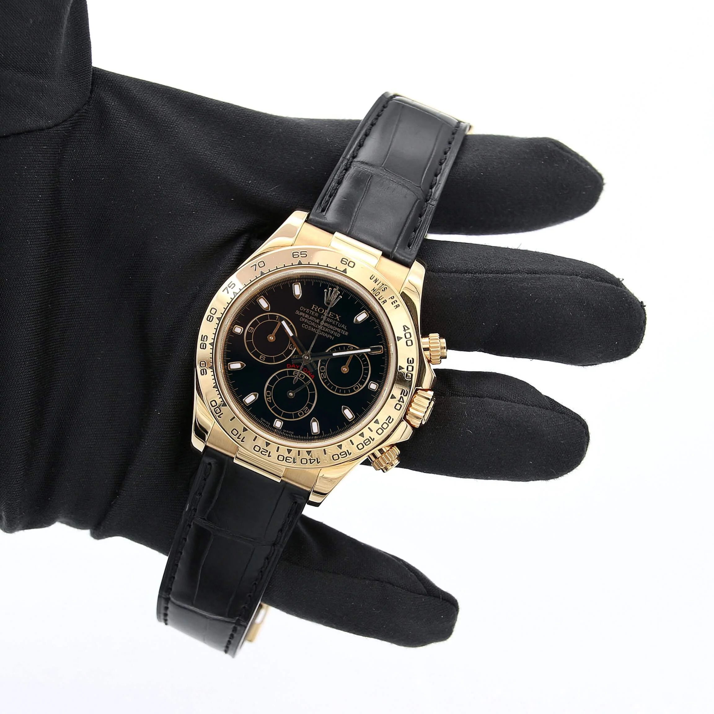 Rolex Daytona ref. 116518 - 18k Yellow Gold and Leather Strap - Black dial with black subdials- Full Set - Image 5