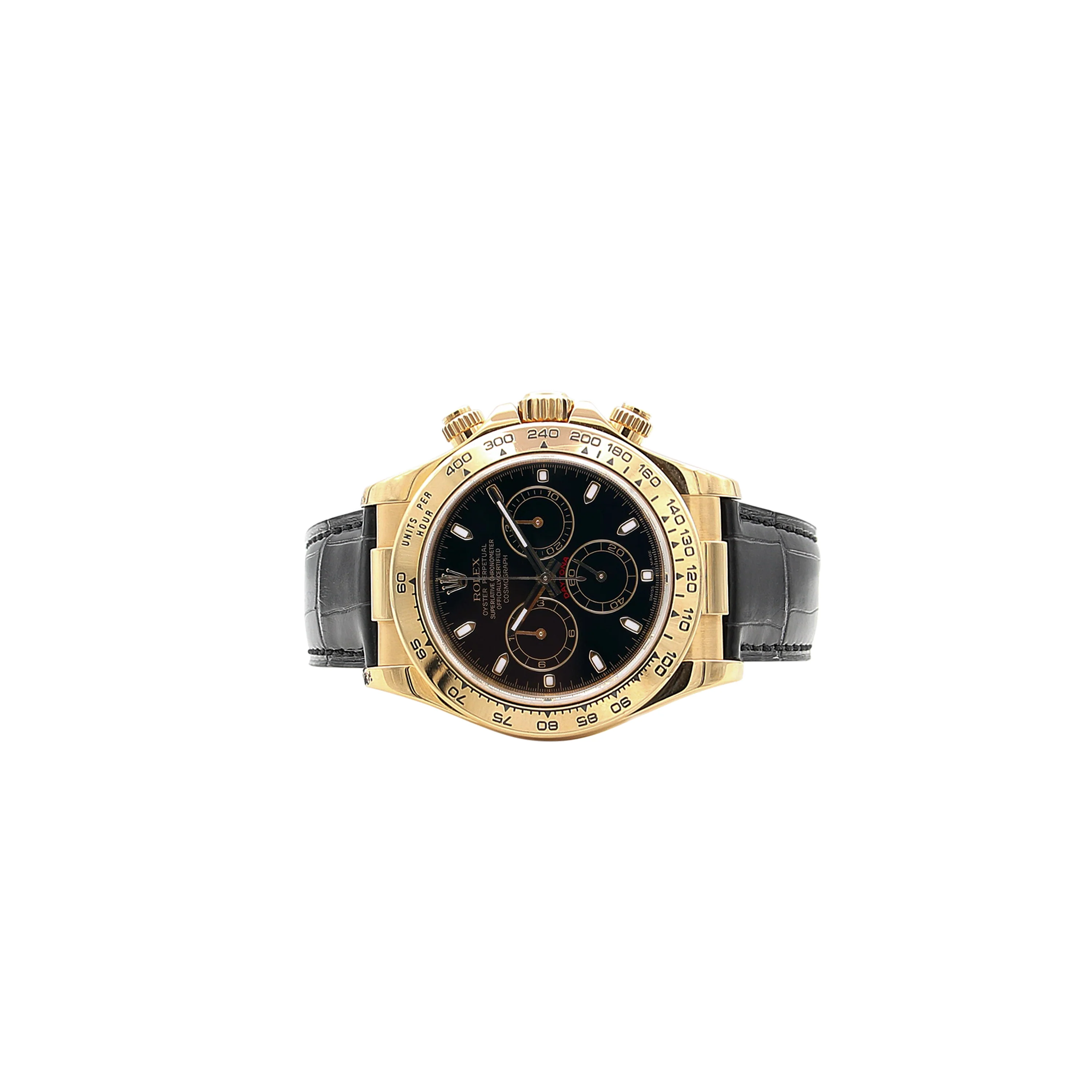 Rolex Daytona ref. 116518 - 18k Yellow Gold and Leather Strap - Black dial with black subdials- Full Set - Image 6