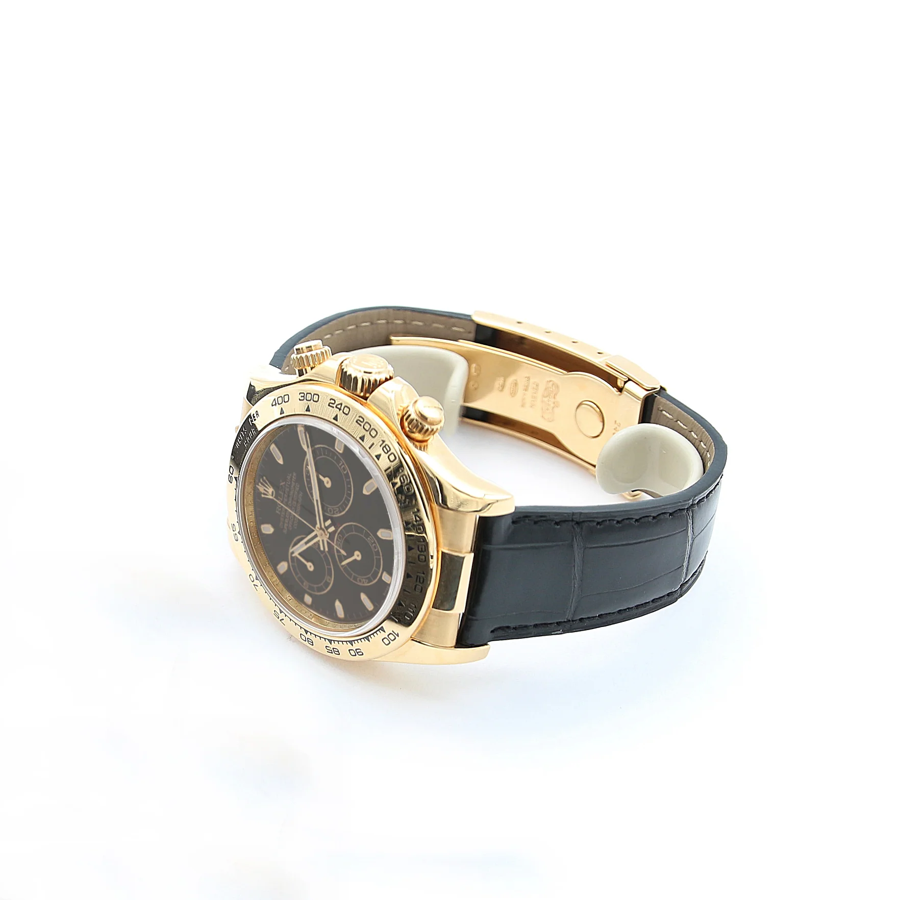 Rolex Daytona ref. 116518 - 18k Yellow Gold and Leather Strap - Black dial with black subdials- Full Set - Image 7