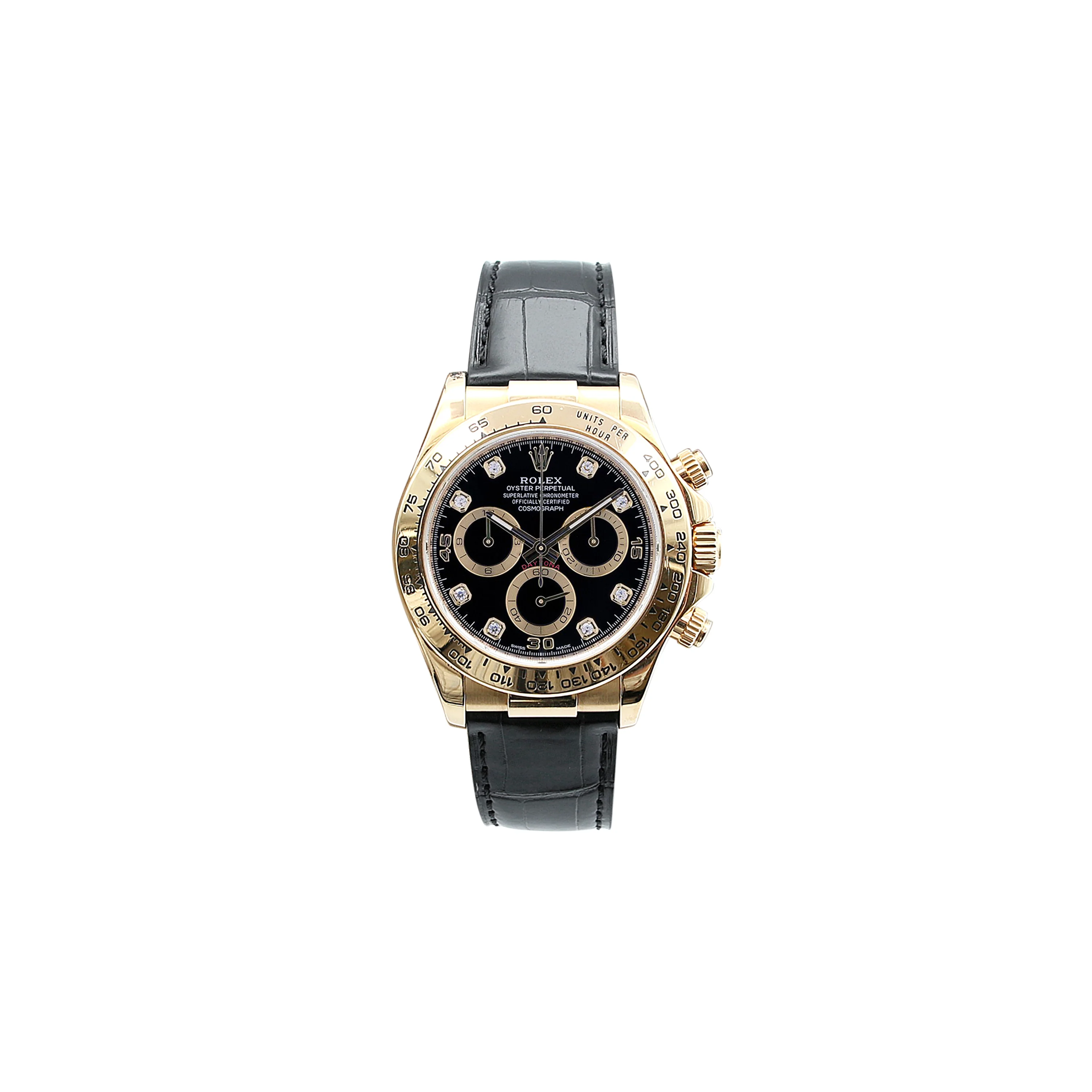 Rolex Daytona ref. 116518 - 18k Yellow Gold and Leather Strap - Black Diamonds dial - Full Set - Image 4