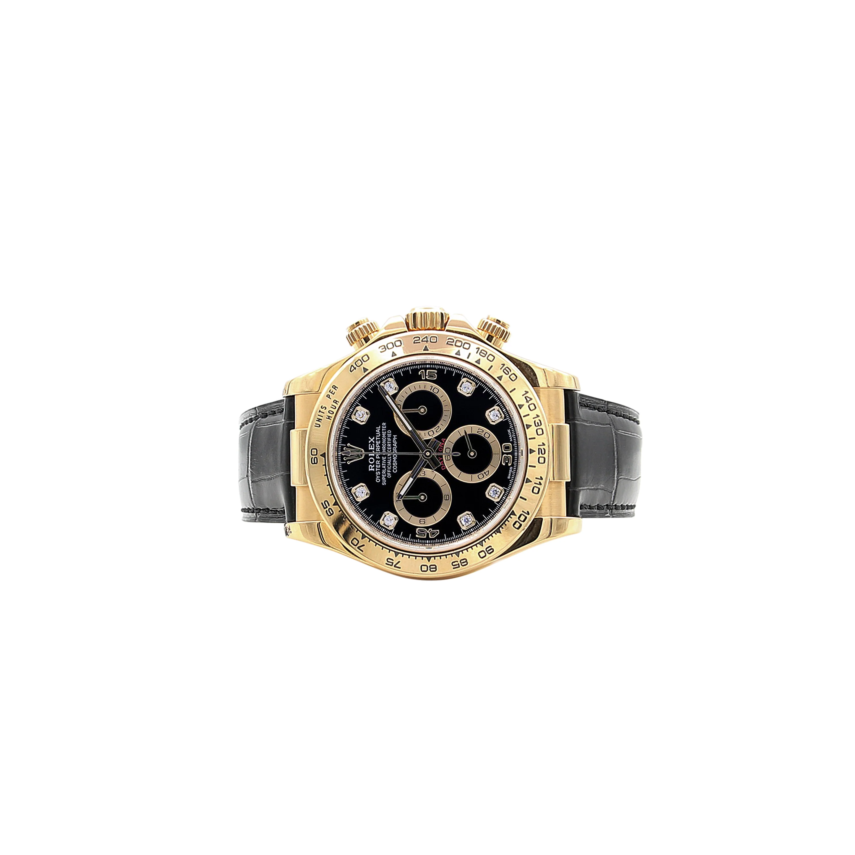 Rolex Daytona ref. 116518 - 18k Yellow Gold and Leather Strap - Black Diamonds dial - Full Set - Image 6