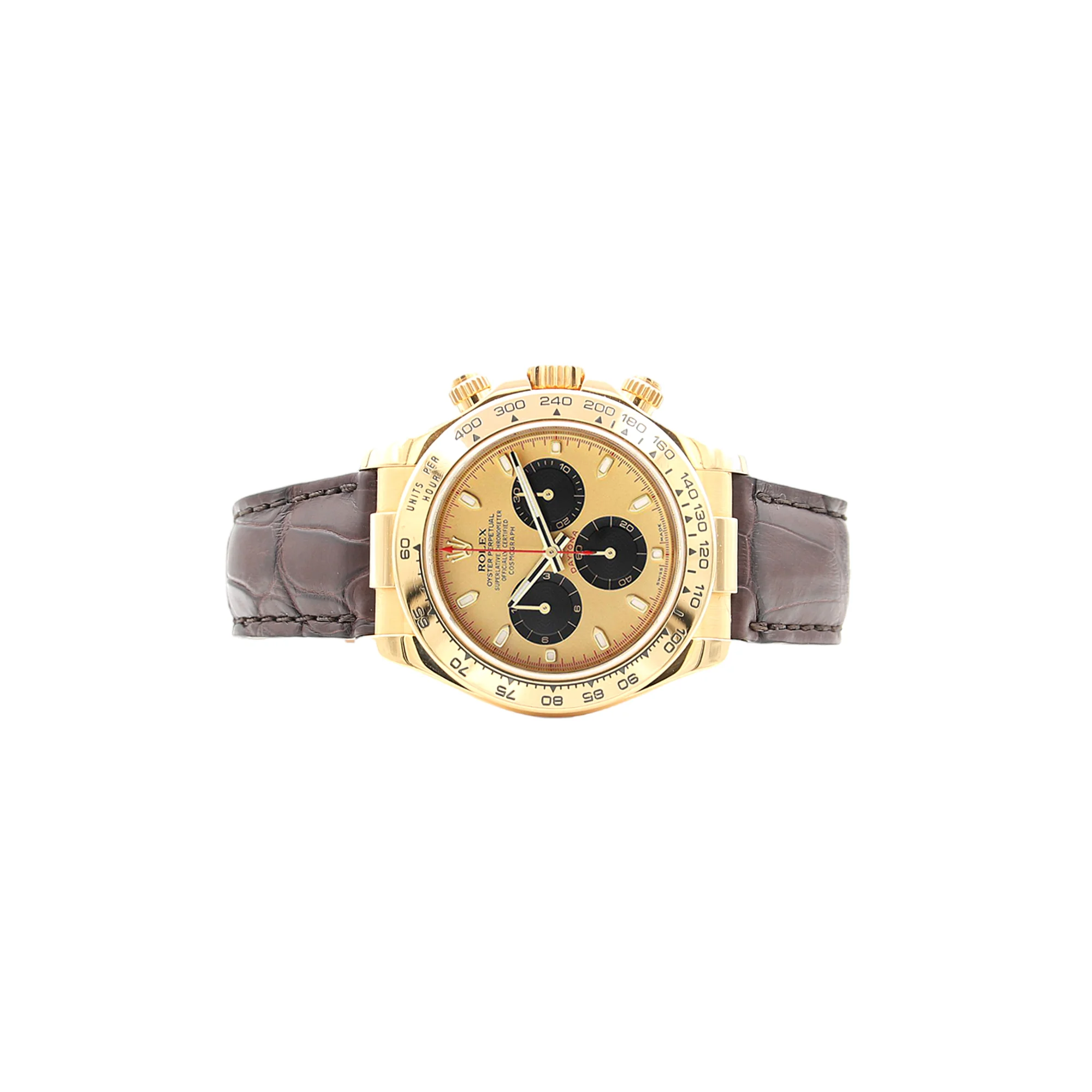 Rolex Daytona ref. 116518 - 18k Yellow Gold and Leather Strap - Champagne dial with black subdials - Image 3