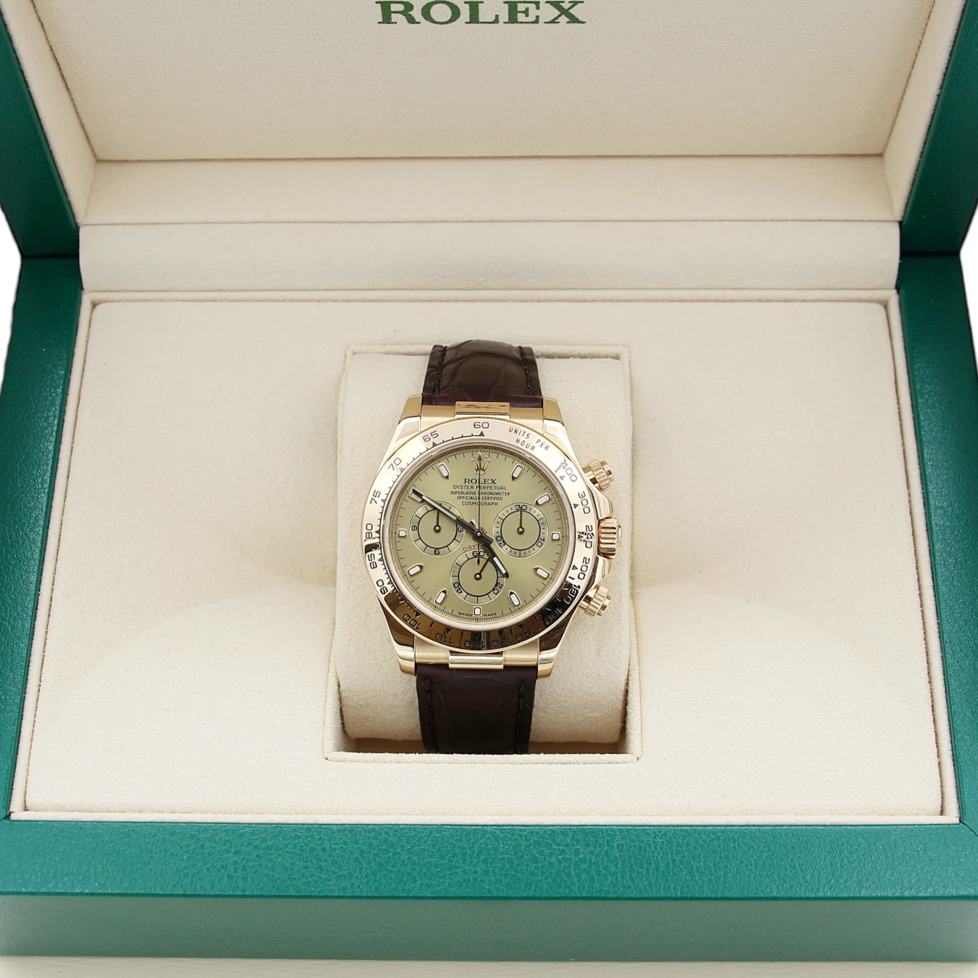 Rolex Daytona ref. 116518 - 18k Yellow Gold and Leather Strap - Champagne dial with gold subdials- Full Set - Image 3