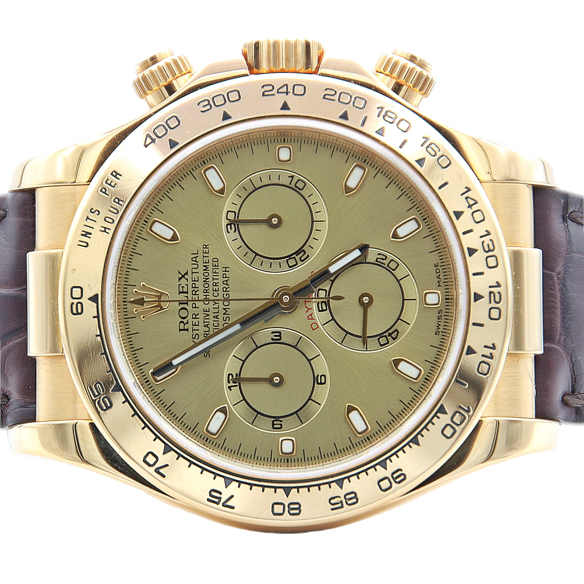 Rolex Daytona ref. 116518 - 18k Yellow Gold and Leather Strap - Champagne dial with gold subdials- Full Set - Image 6