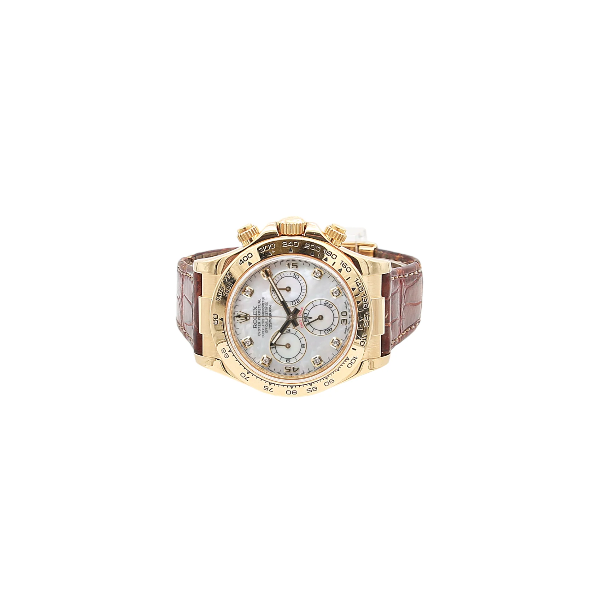 Rolex Daytona ref. 116518 -  18k Yellow Gold and Leather Strap - MOP Diamonds Dial - Full Set - Image 3