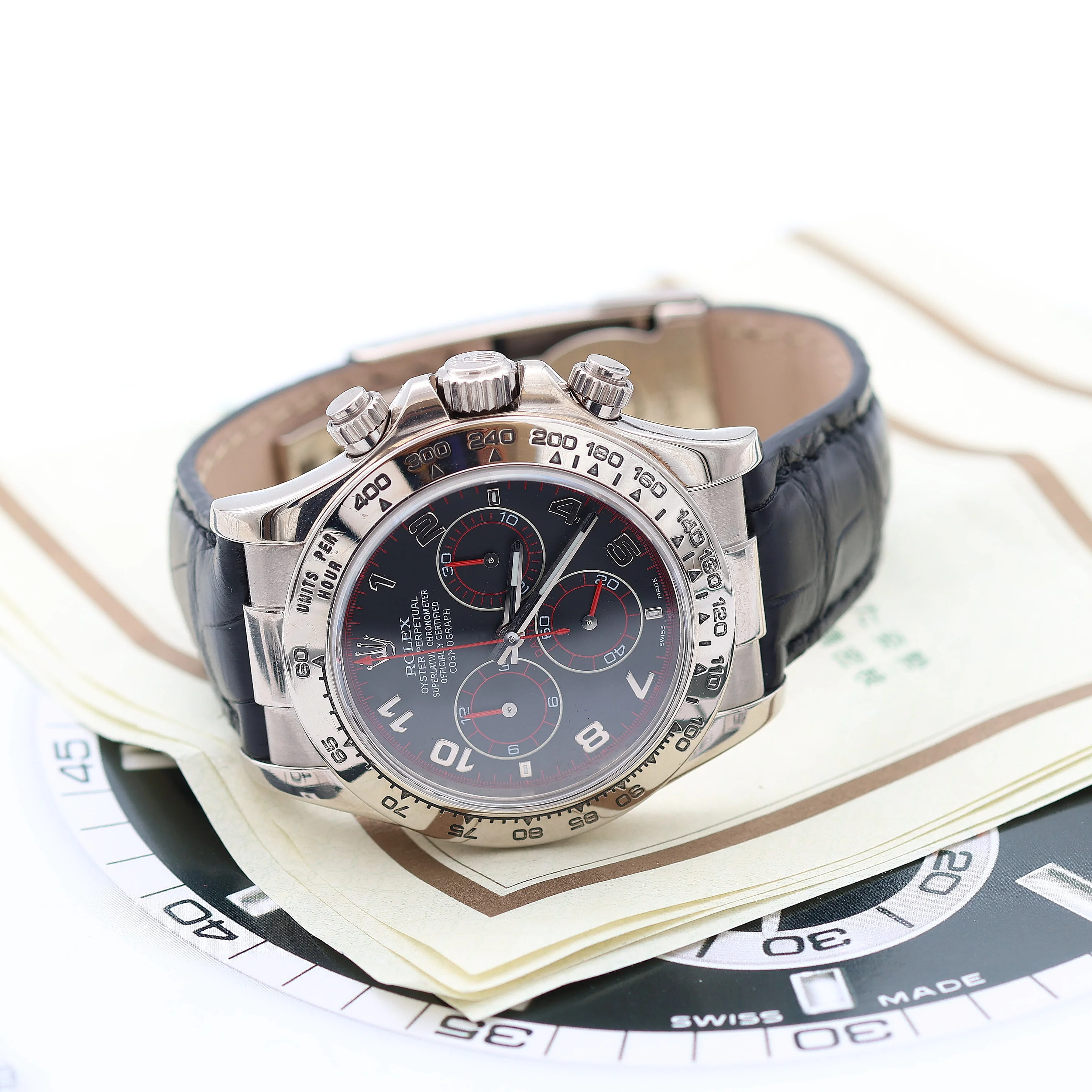 Rolex Daytona ref. 116519 Black Racing Dial - White Gold 18K - Leather Strap - Full Set - Image 10