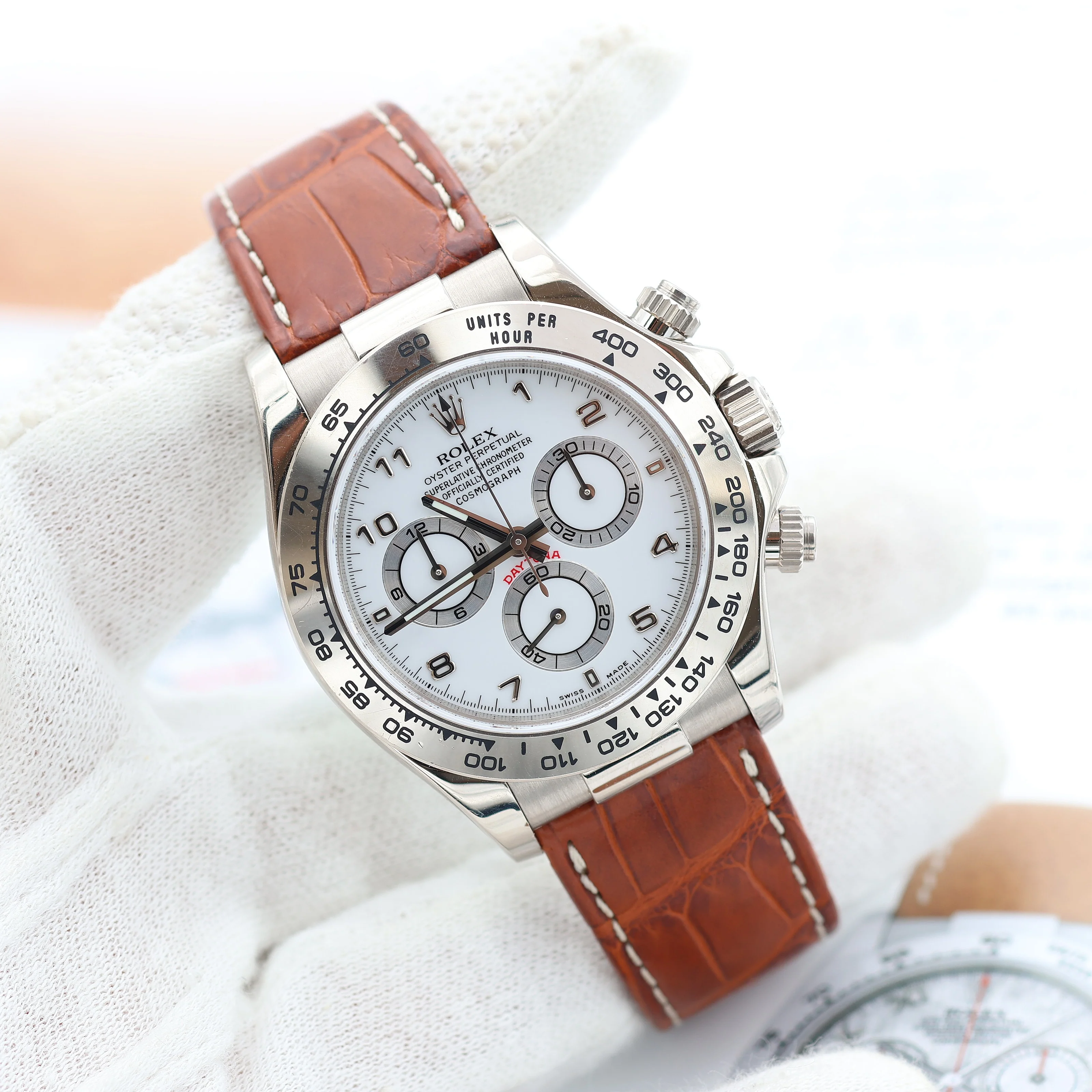 Rolex Daytona ref. 116519 White Arabic Dial - White Gold 18K - Leather Strap - Image 10