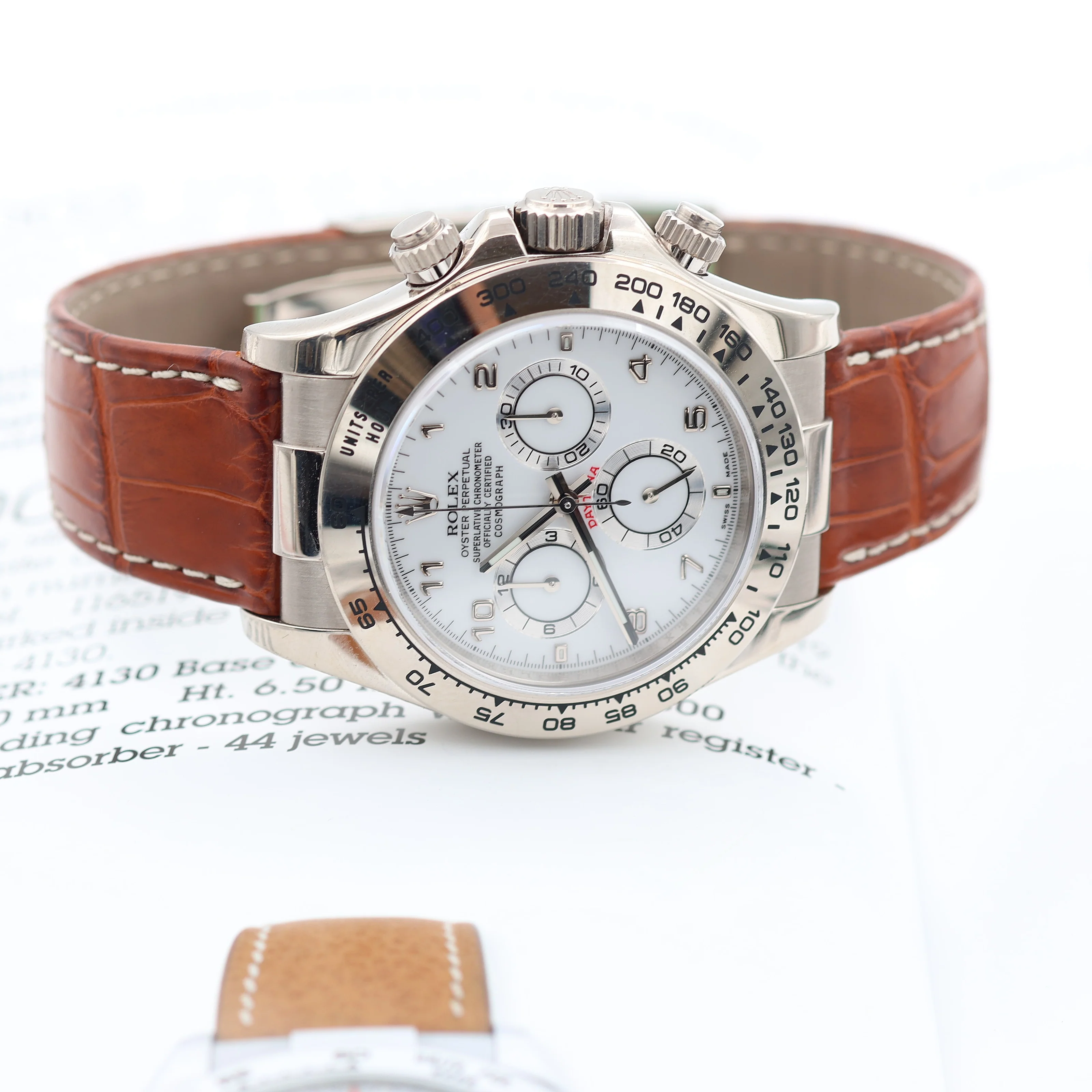 Rolex Daytona ref. 116519 White Arabic Dial - White Gold 18K - Leather Strap - Image 11