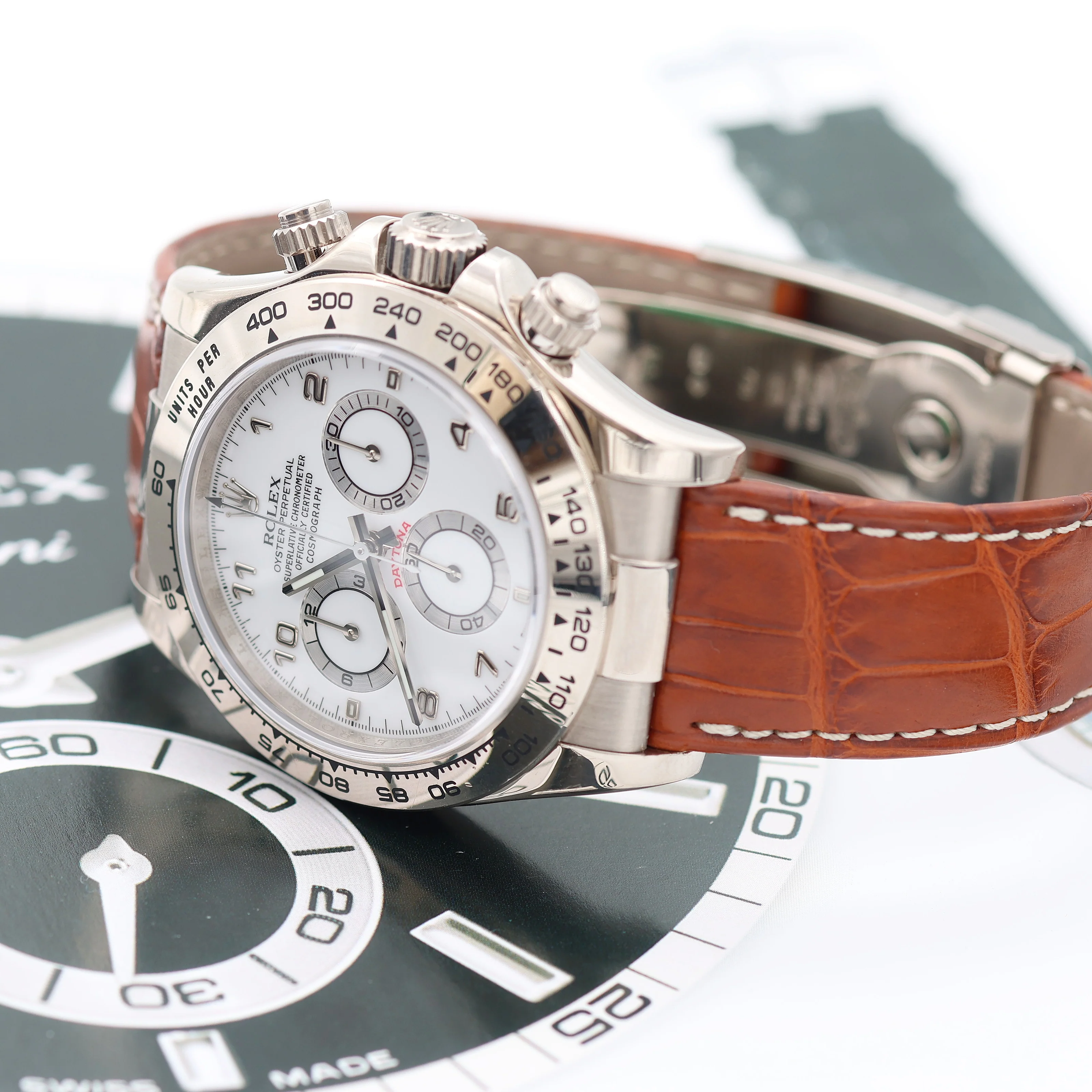 Rolex Daytona ref. 116519 White Arabic Dial - White Gold 18K - Leather Strap - Image 12