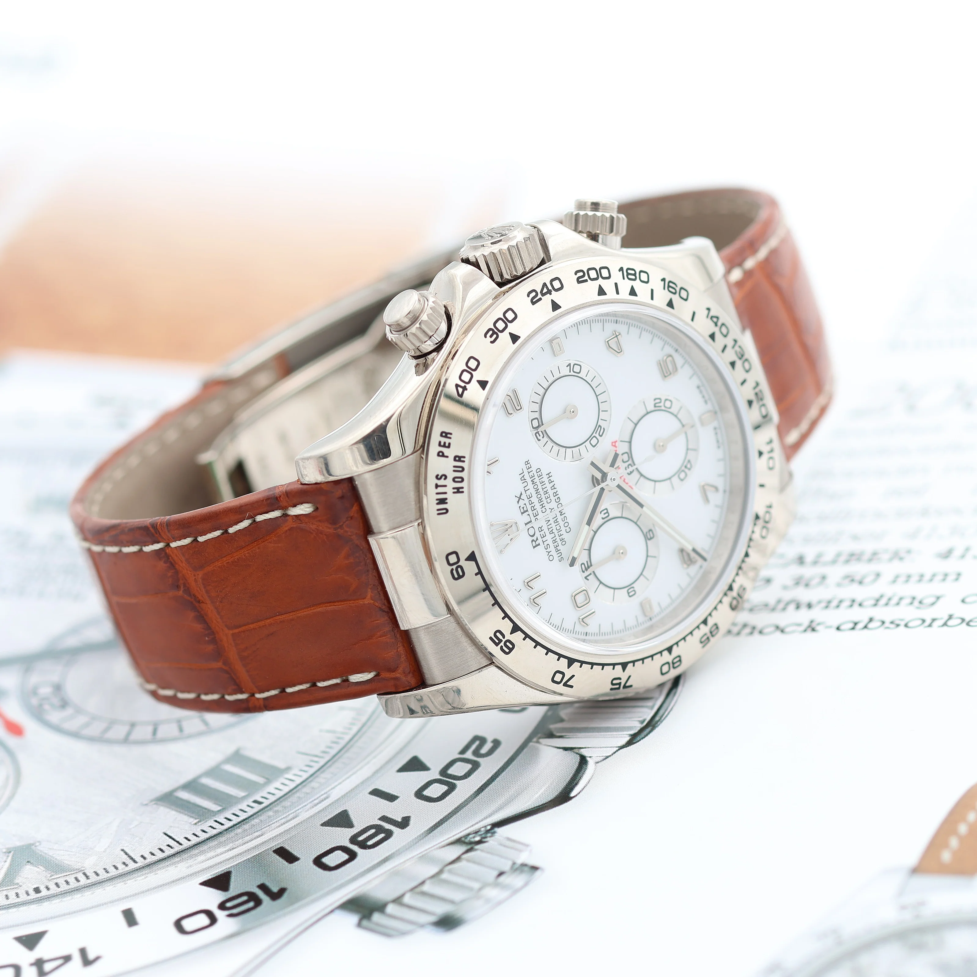 Rolex Daytona ref. 116519 White Arabic Dial - White Gold 18K - Leather Strap - Image 13