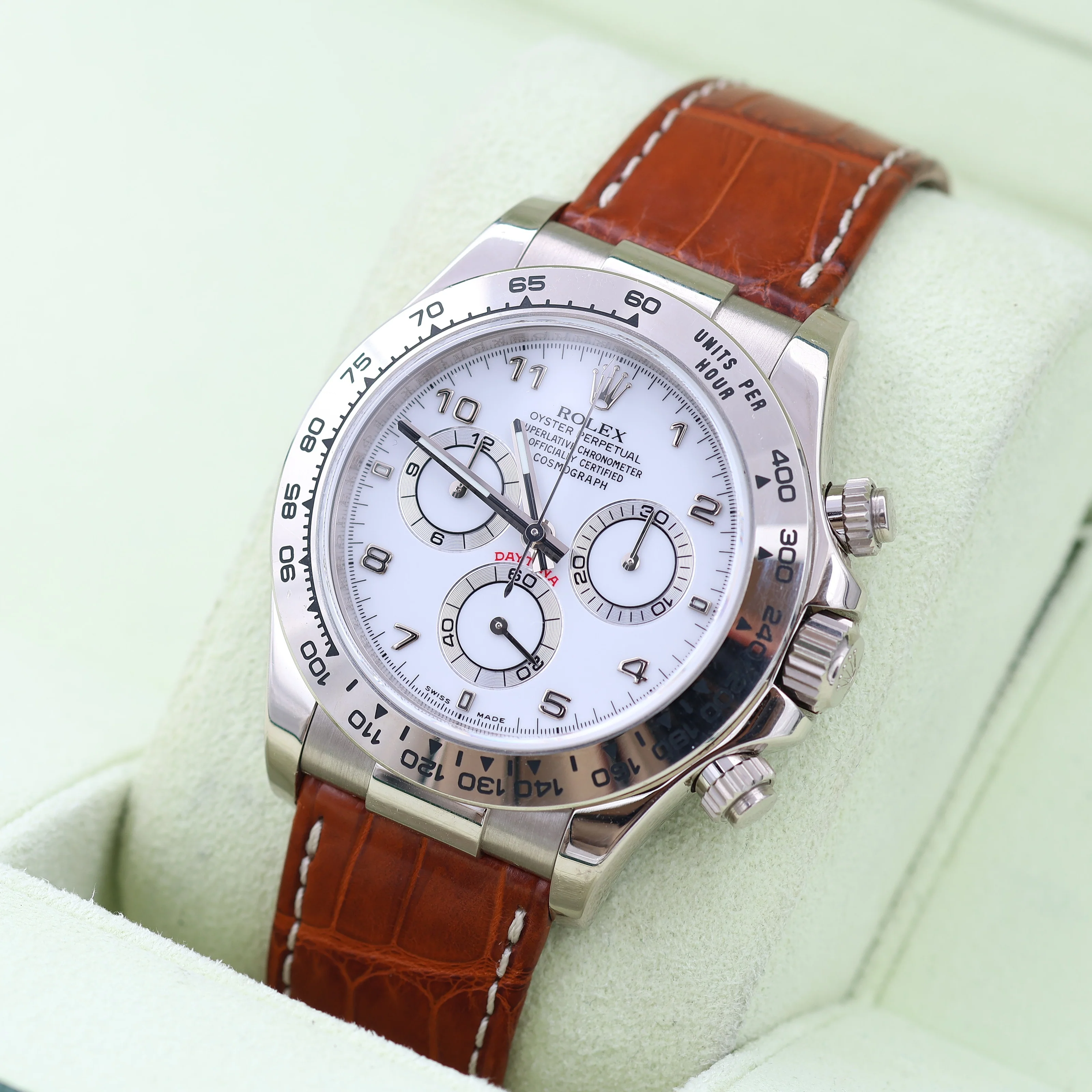 Rolex Daytona ref. 116519 White Arabic Dial - White Gold 18K - Leather Strap - Image 6