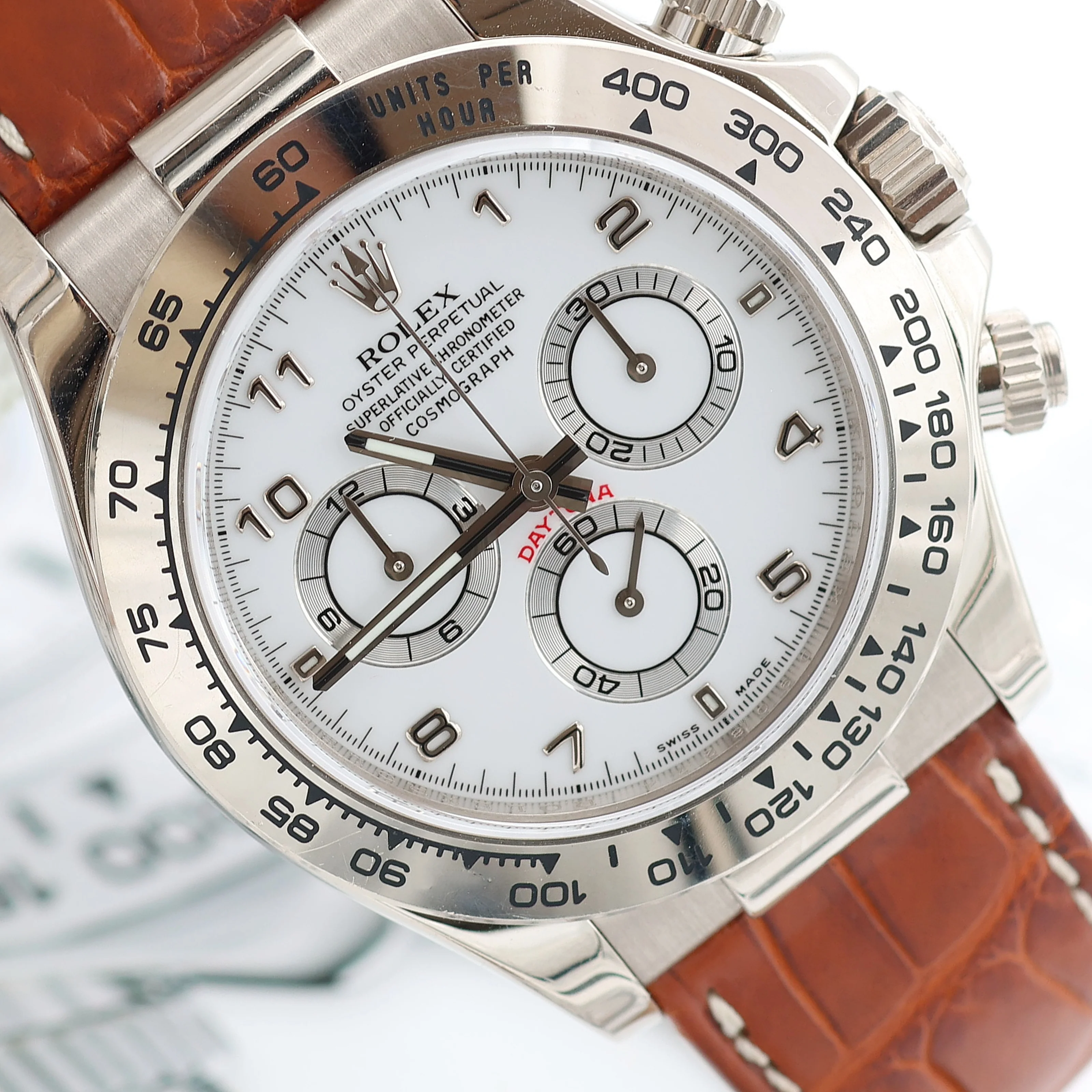 Rolex Daytona ref. 116519 White Arabic Dial - White Gold 18K - Leather Strap - Image 8