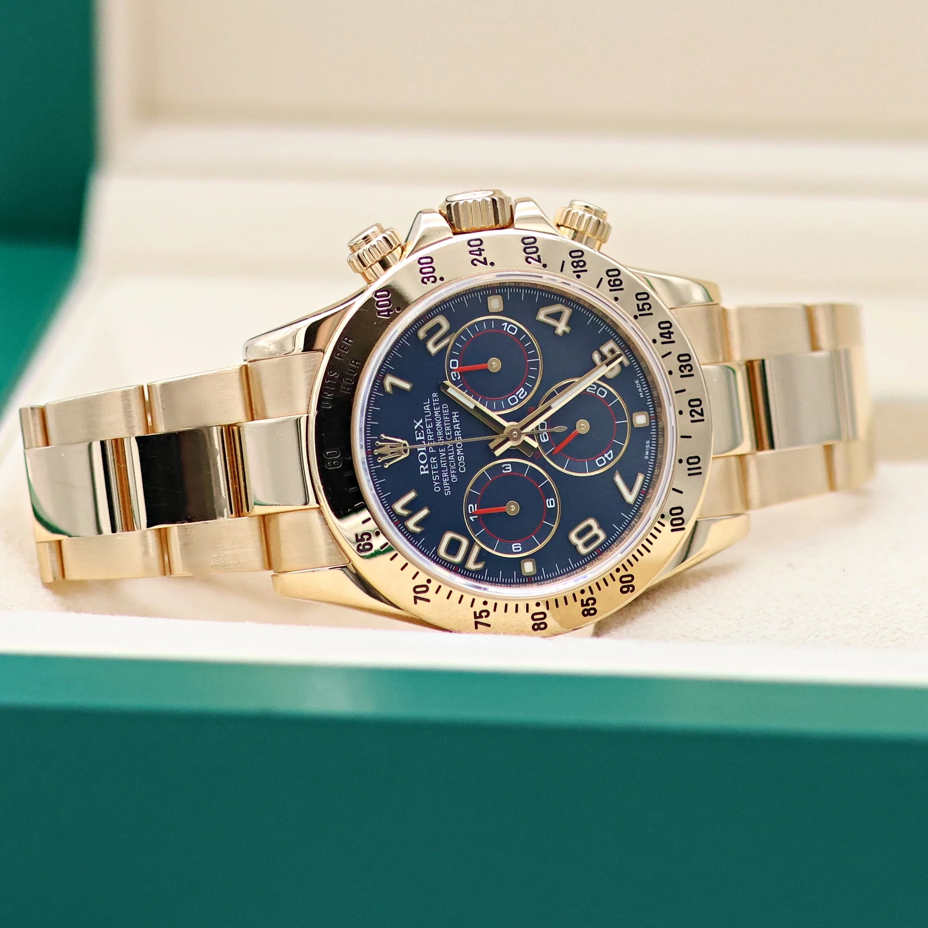 Rolex Daytona ref. 116528 - 18K Yellow Gold Blue Racing dial - Full Set - Image 4