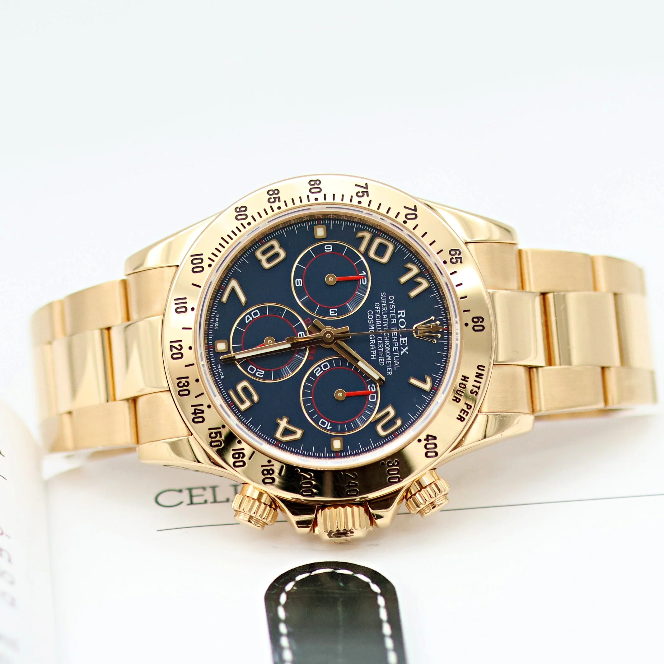Rolex Daytona ref. 116528 - 18K Yellow Gold Blue Racing dial - Full Set - Image 8