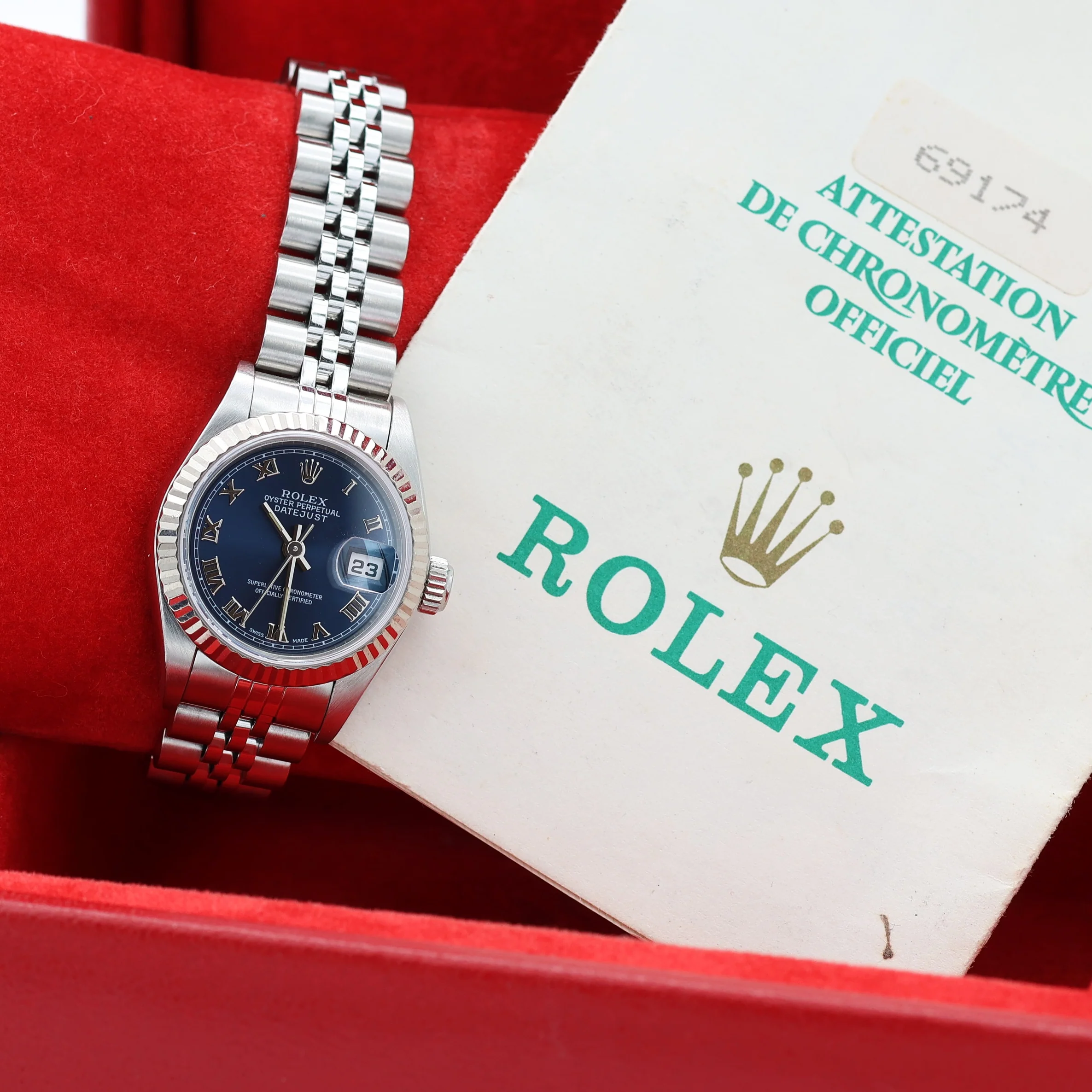 Rolex Lady-Datejust ref. 69174 - Blue Roman Dial Jubilee bracelet - Full Set - Image 3
