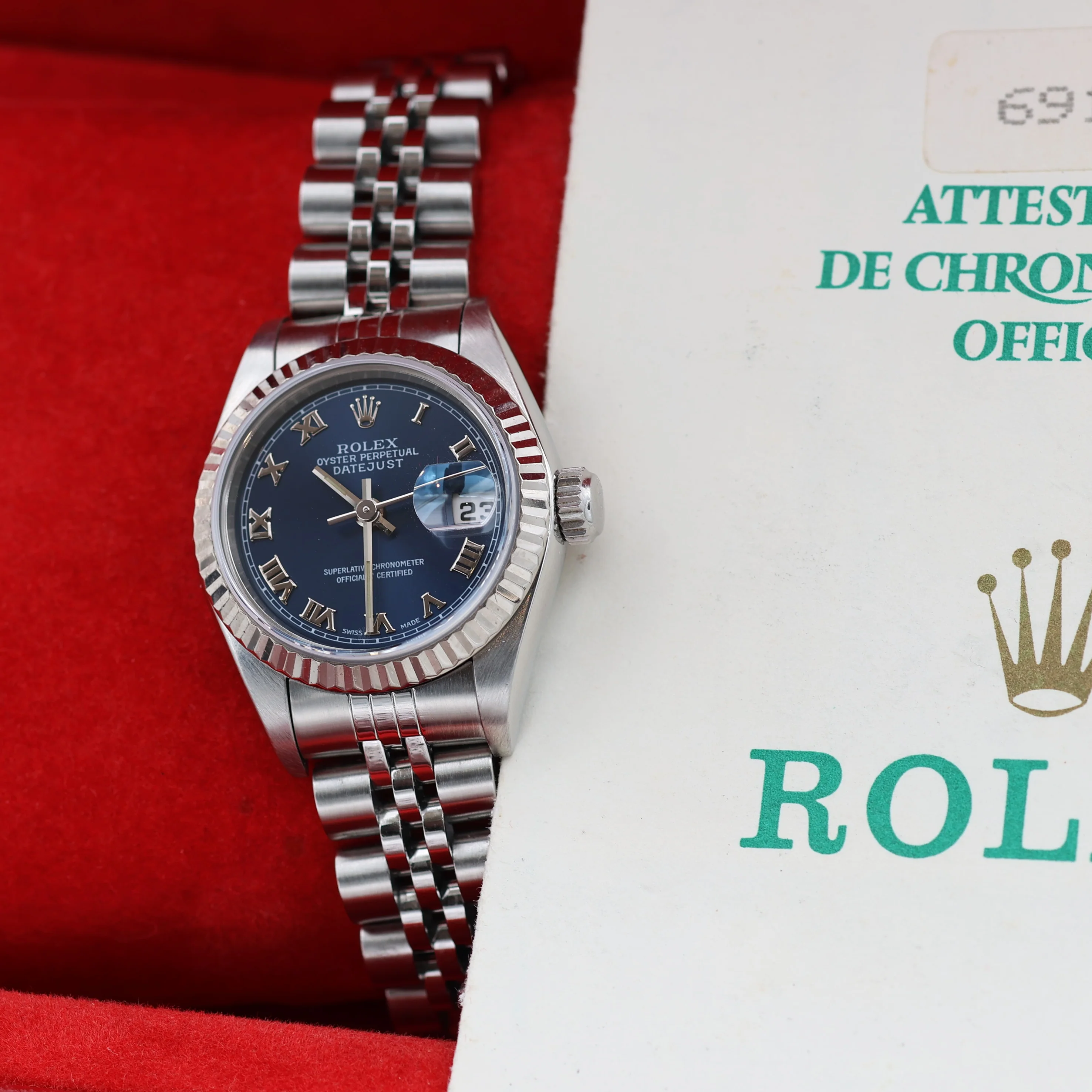 Rolex Lady-Datejust ref. 69174 - Blue Roman Dial Jubilee bracelet - Full Set - Image 4