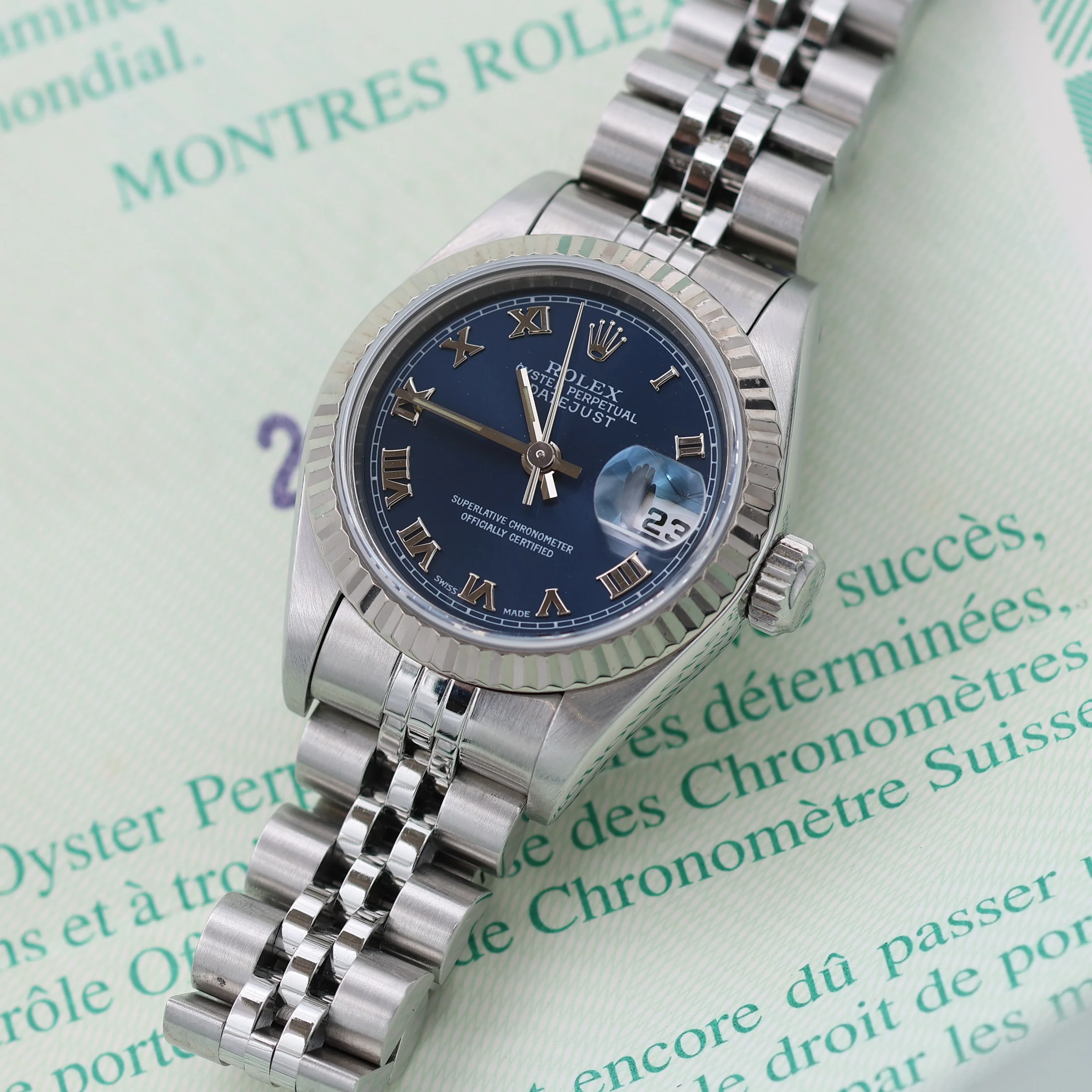 Rolex Lady-Datejust ref. 69174 - Blue Roman Dial Jubilee bracelet - Full Set - Image 7