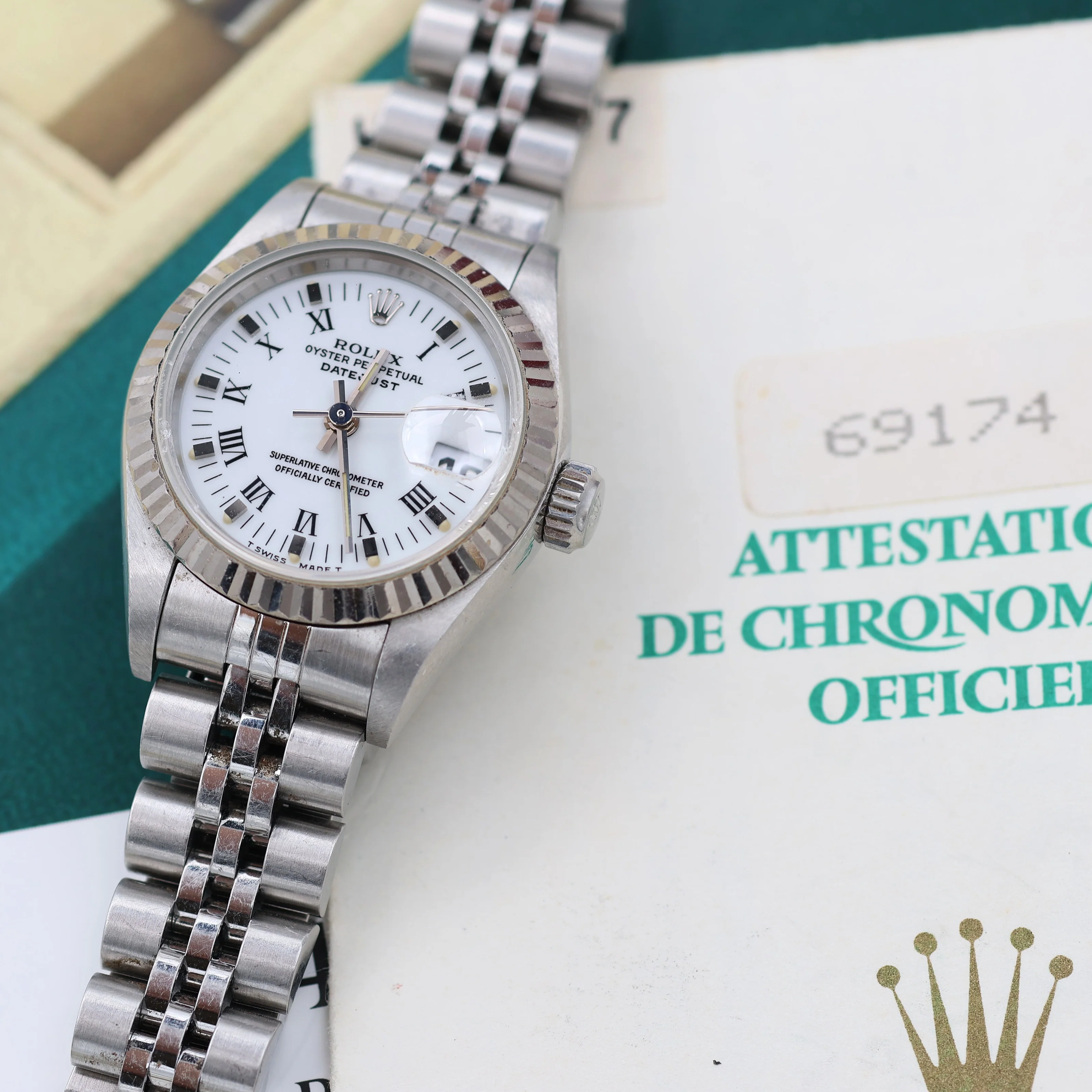Rolex Lady-Datejust ref. 69174 - White Roman Small (Lines) Dial Jubilee bracelet - Full Set - Image 11