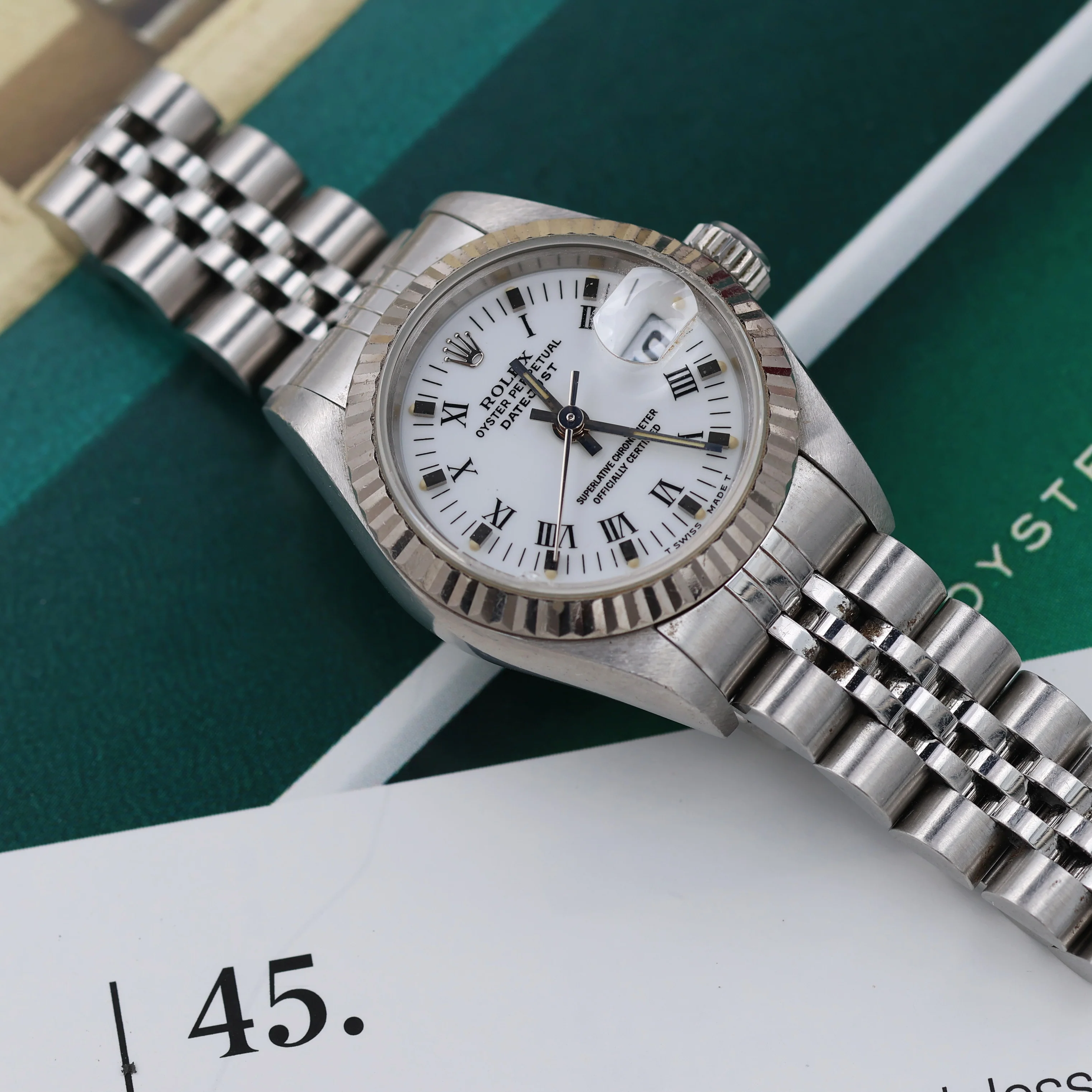 Rolex Lady-Datejust ref. 69174 - White Roman Small (Lines) Dial Jubilee bracelet - Full Set - Image 12