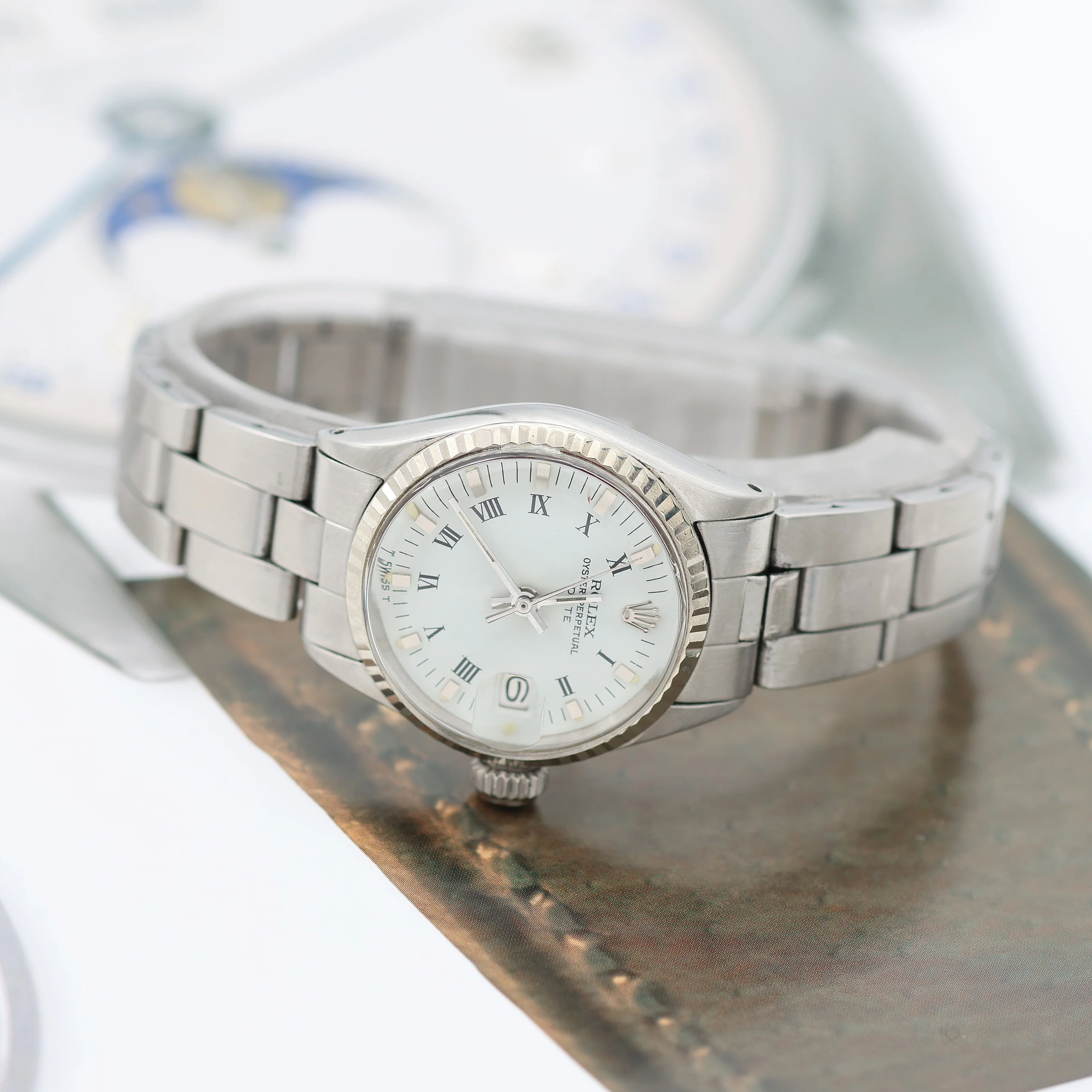 Rolex Oyster Perpetual Lady Date ref. 6517 White Roman Dial - Oyster Bracelet - Image 6