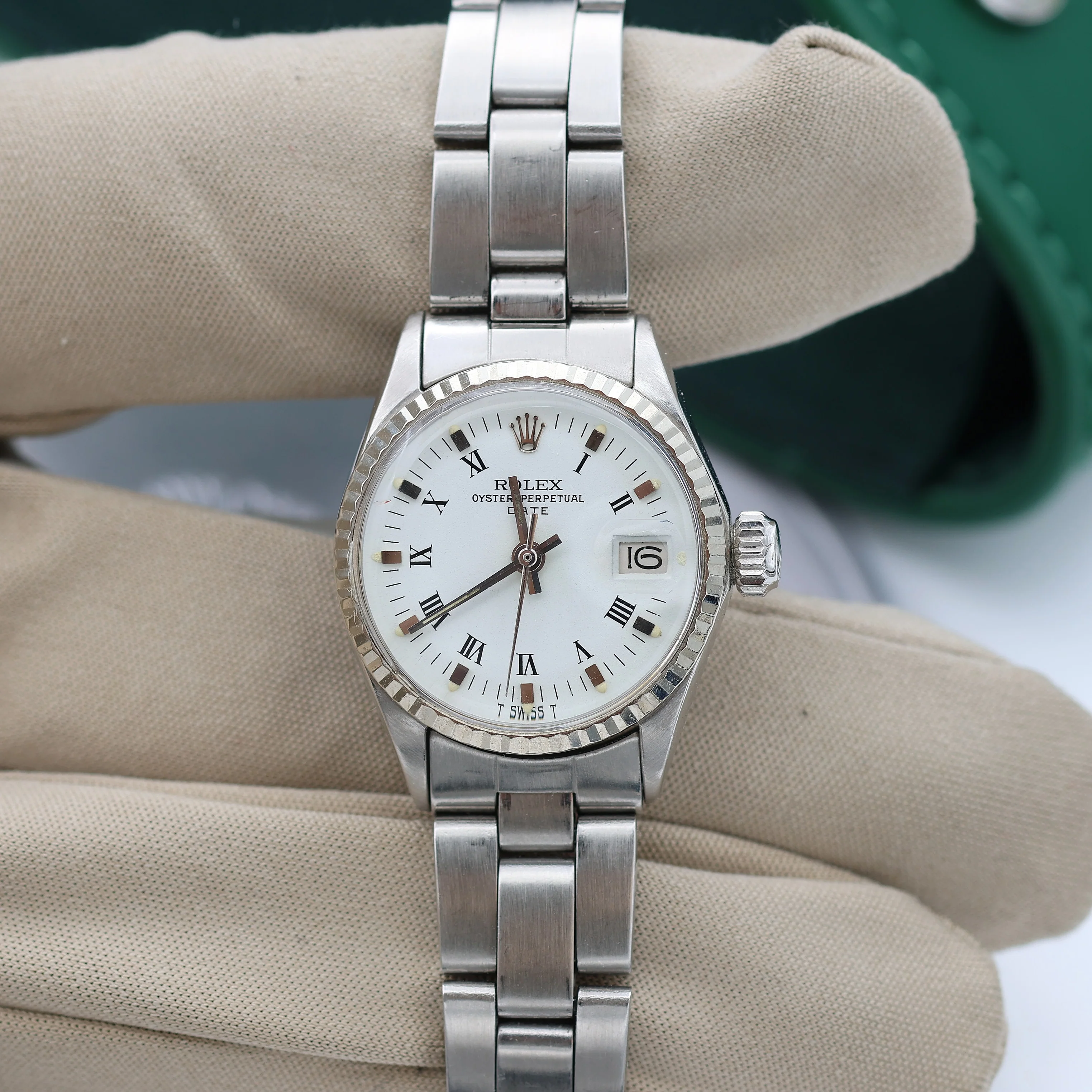 Rolex Oyster Perpetual Lady Date ref. 6517 White Roman Dial - Oyster Bracelet - Image 8