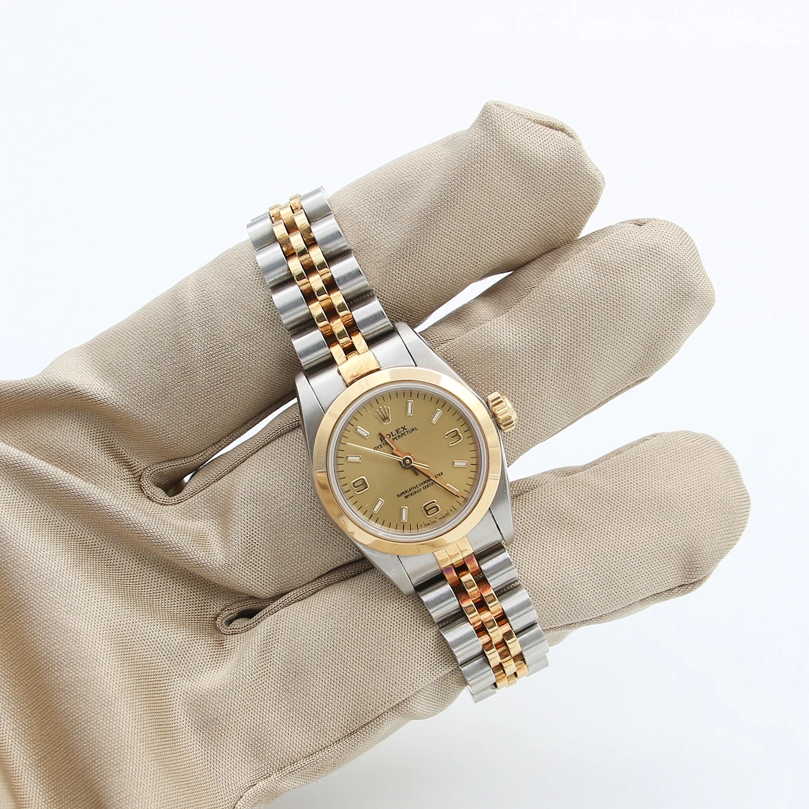 Rolex Oyster Perpetual Lady ref. 67183 Steel/Gold - Champagne 3-6-9 Dial - Jubilee bracelet - Image 7