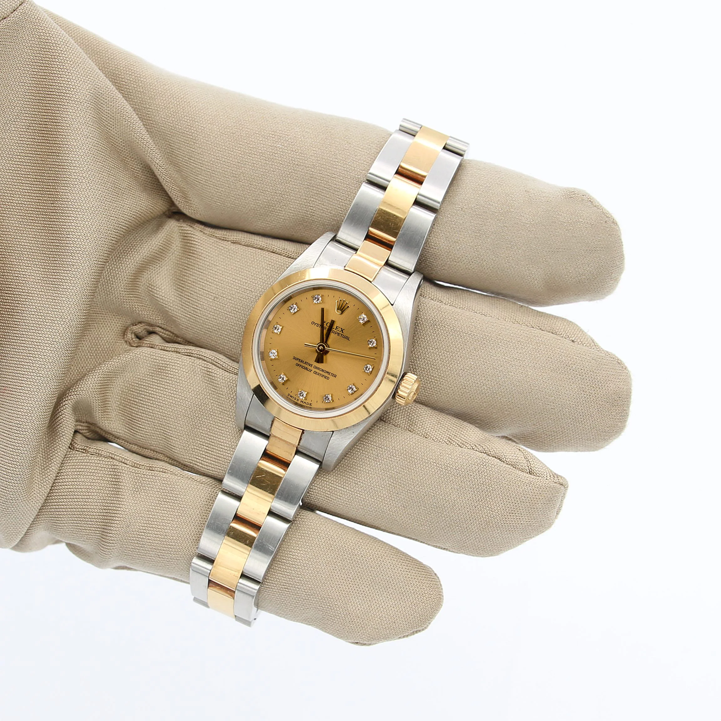 Rolex Oyster Perpetual Lady ref. 67183 Steel/Gold - Champagne Diamonds Dial Oyster bracelet - Image 2