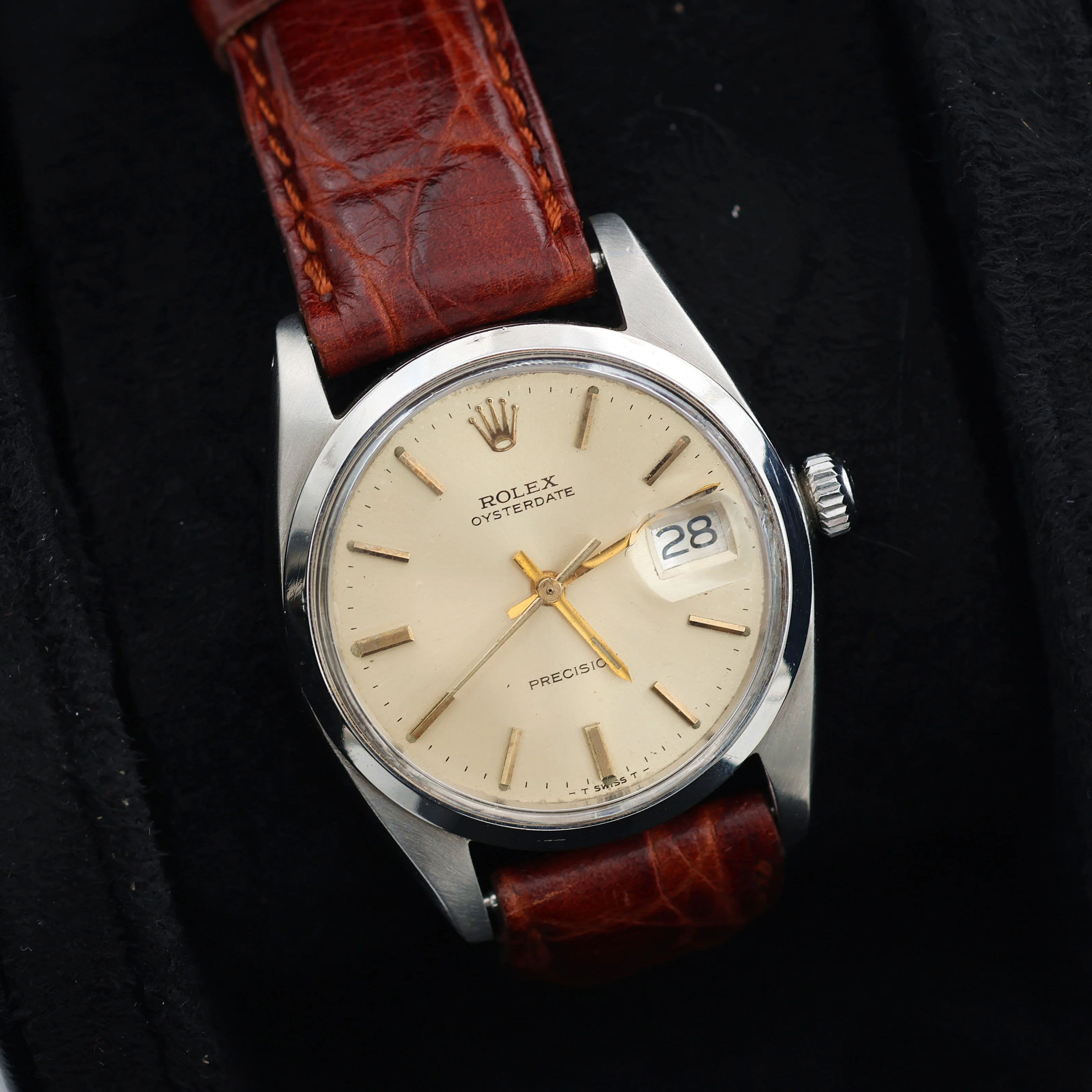 Rolex Precision ref. 6694 - Champagne Dial with Golden Indexes - Leather Strap - Image 2