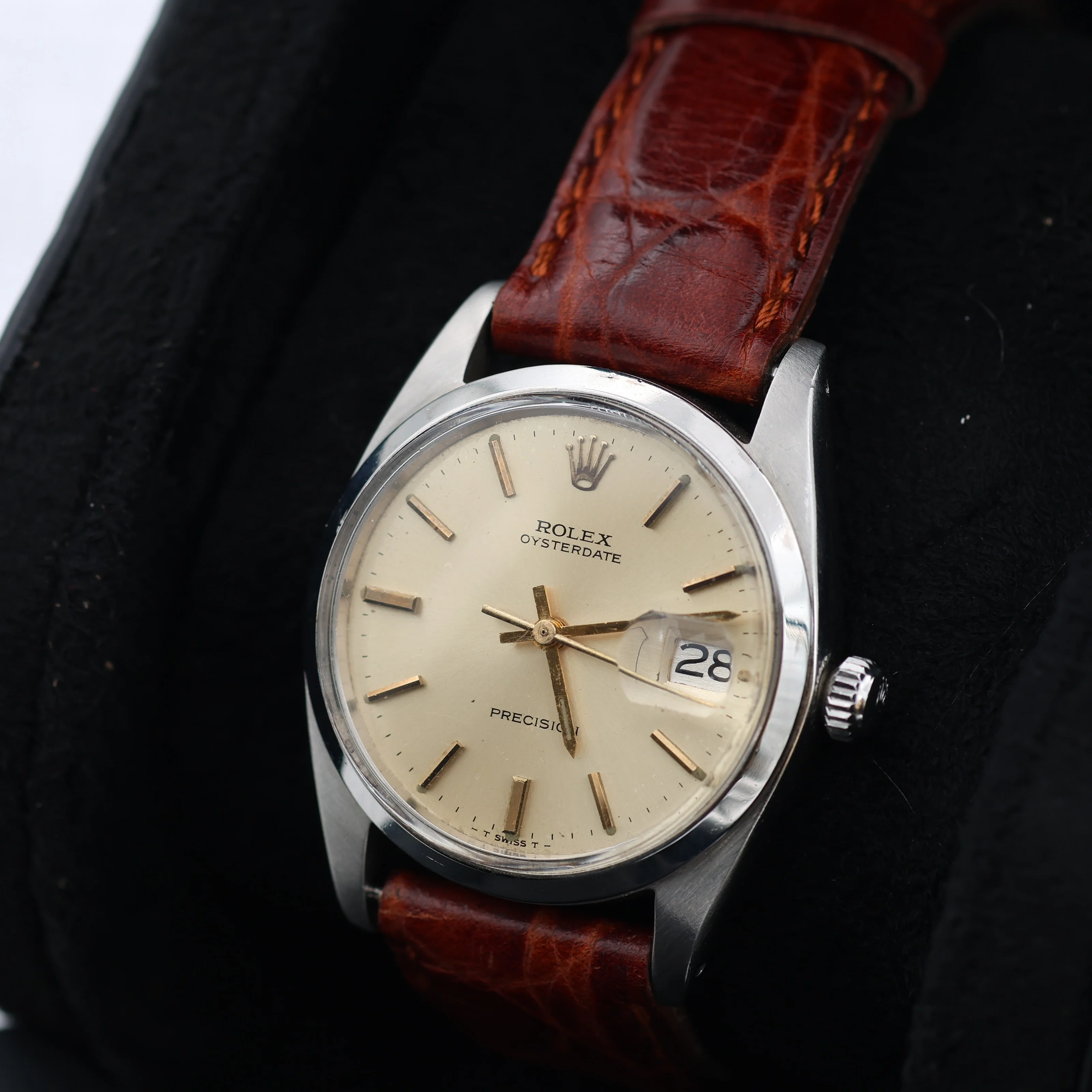Rolex Precision ref. 6694 - Champagne Dial with Golden Indexes - Leather Strap - Image 3