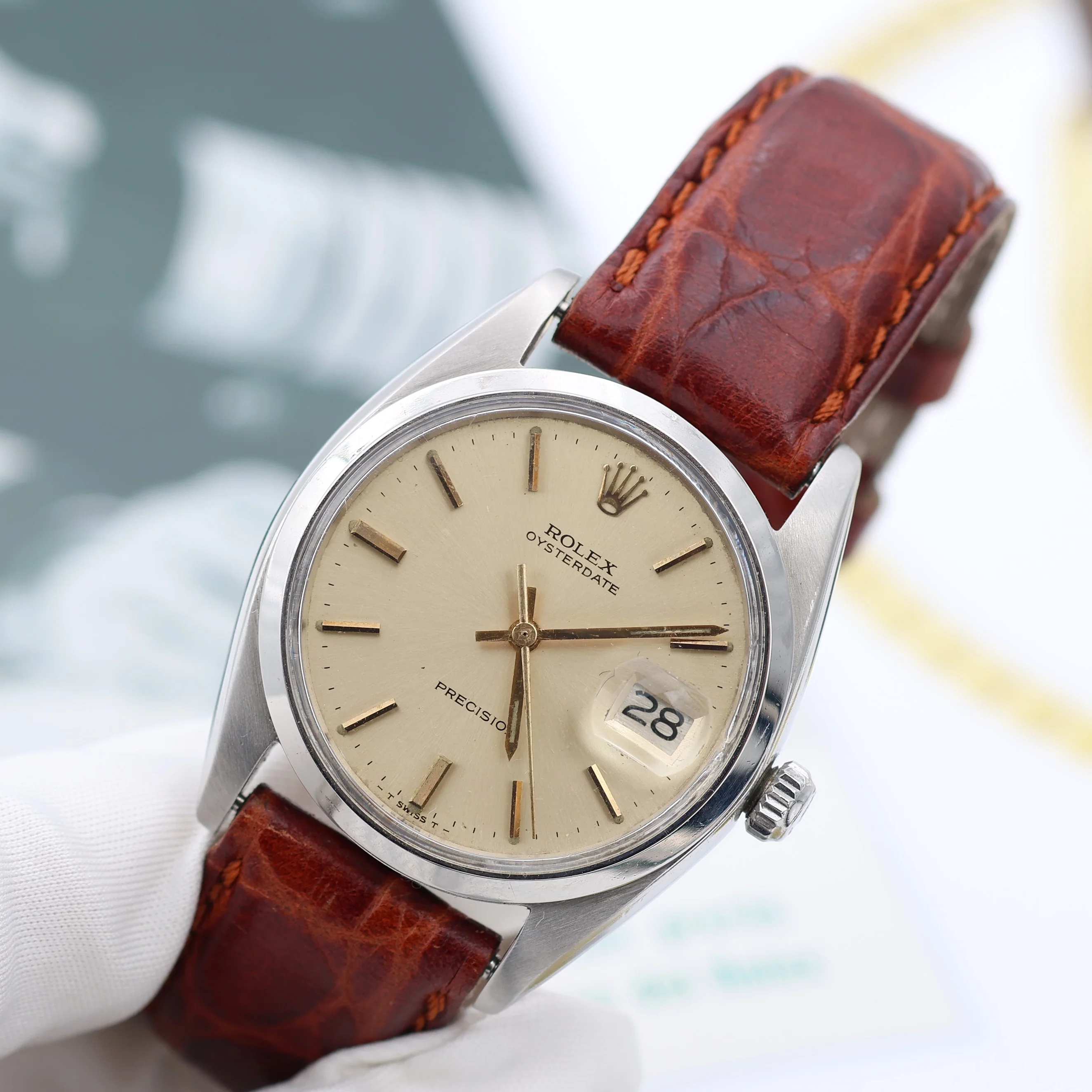 Rolex Precision ref. 6694 - Champagne Dial with Golden Indexes - Leather Strap - Image 7