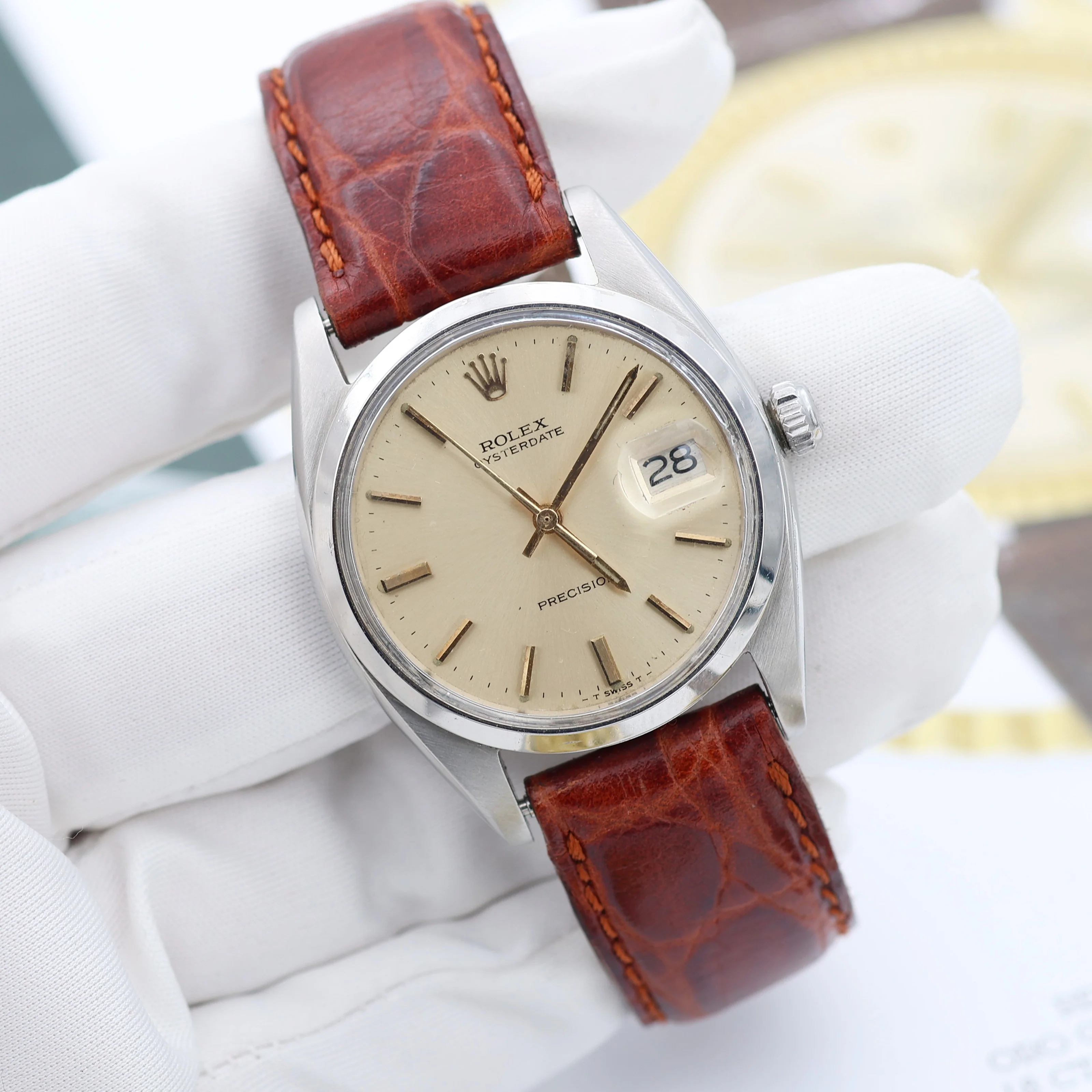 Rolex Precision ref. 6694 - Champagne Dial with Golden Indexes - Leather Strap - Image 9