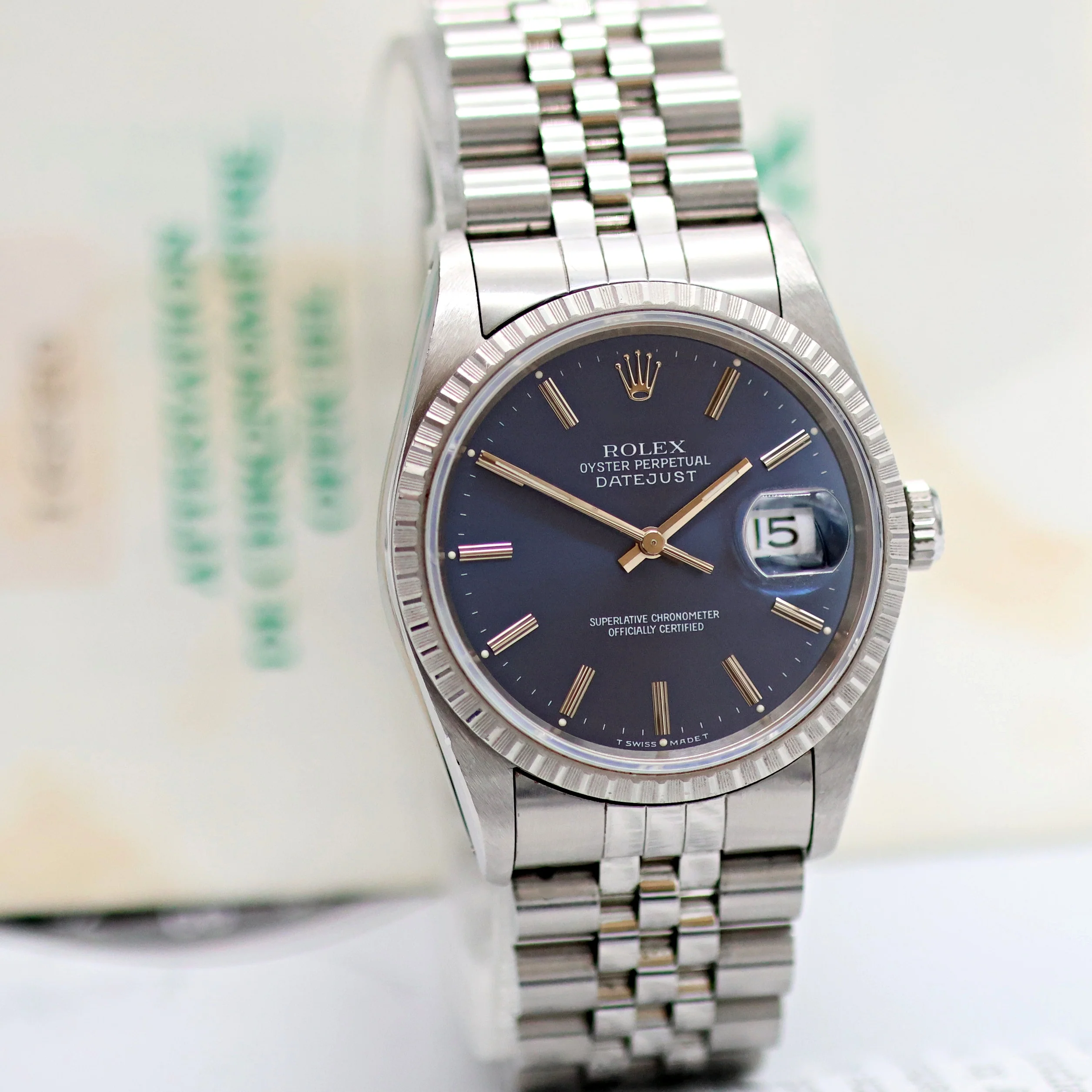 Rolex ref. 16220 Blue Dial Jubilee Bracelet - Full Set - Image 17