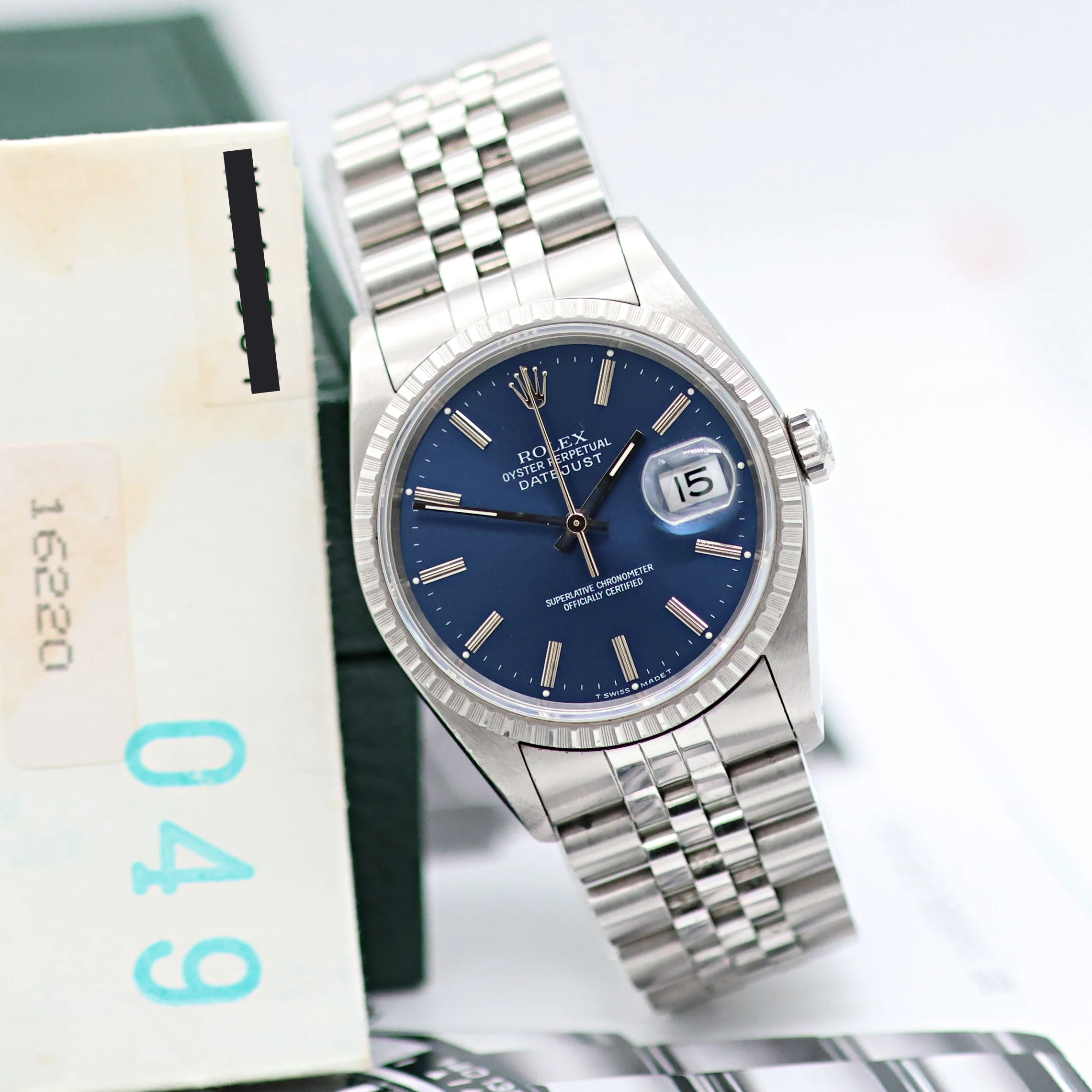 Rolex ref. 16220 Blue Dial Jubilee Bracelet - Full Set - Image 9