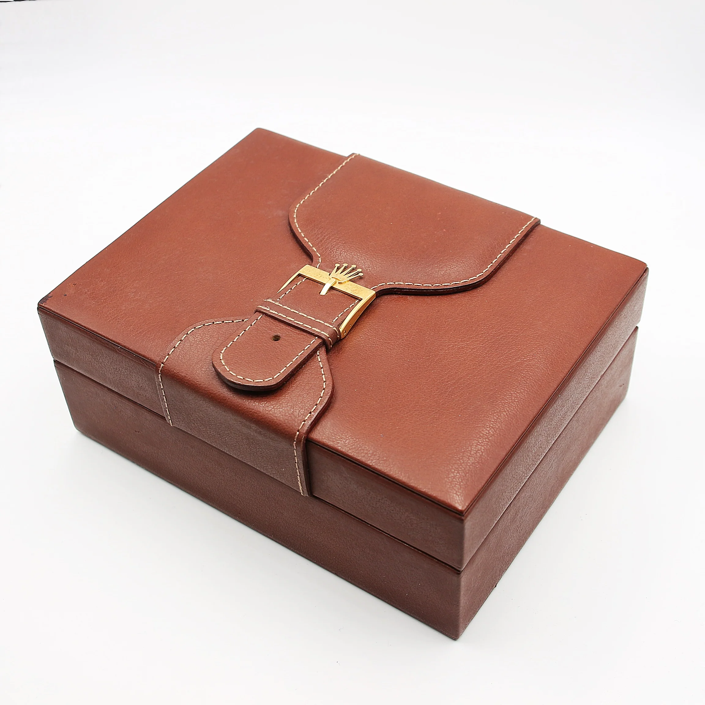 Rolex Watch Box | Vintage Box Men Brown Leather "Buckle" 71.00.01 - Image 4
